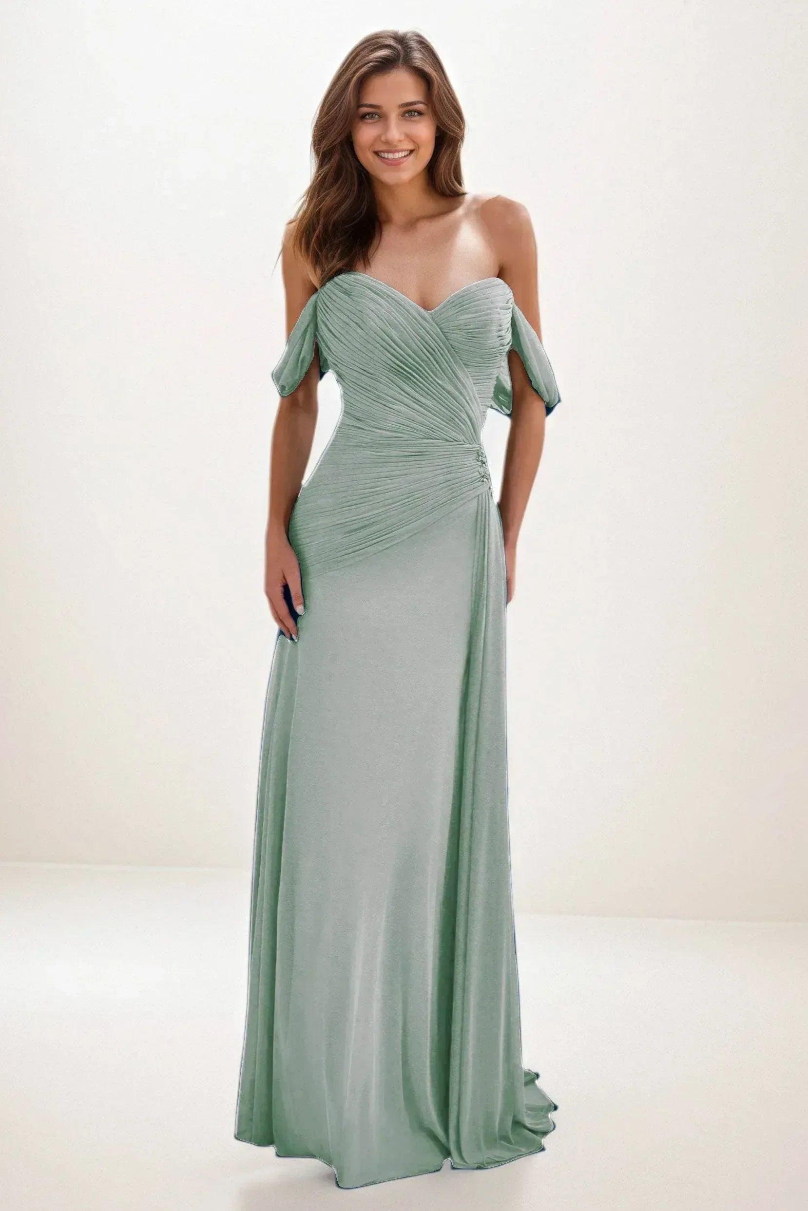 Sheath-Column Maxi Chiffon Wedding Guest Dress CG0288