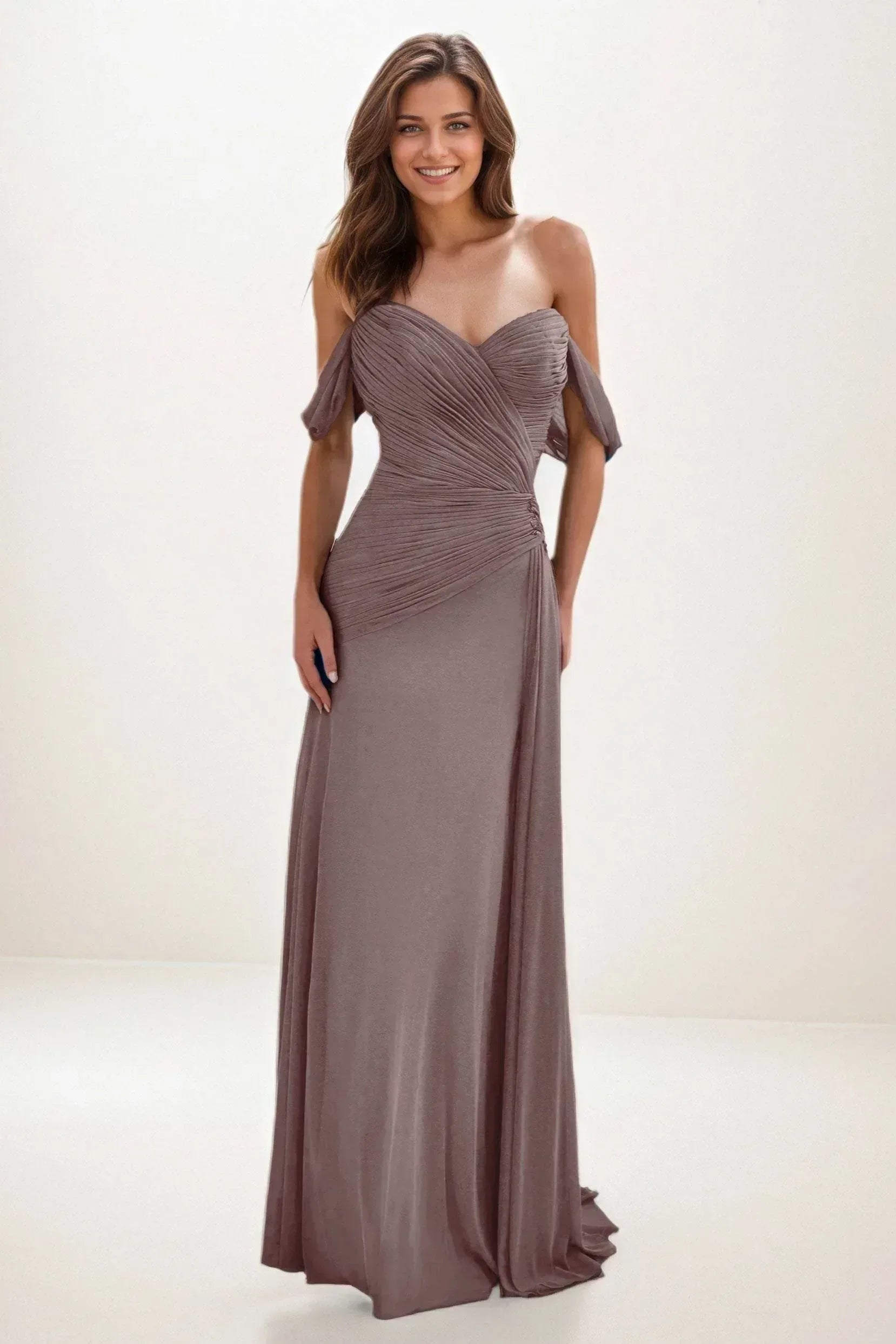 Sheath-Column Maxi Chiffon Wedding Guest Dress CG0288