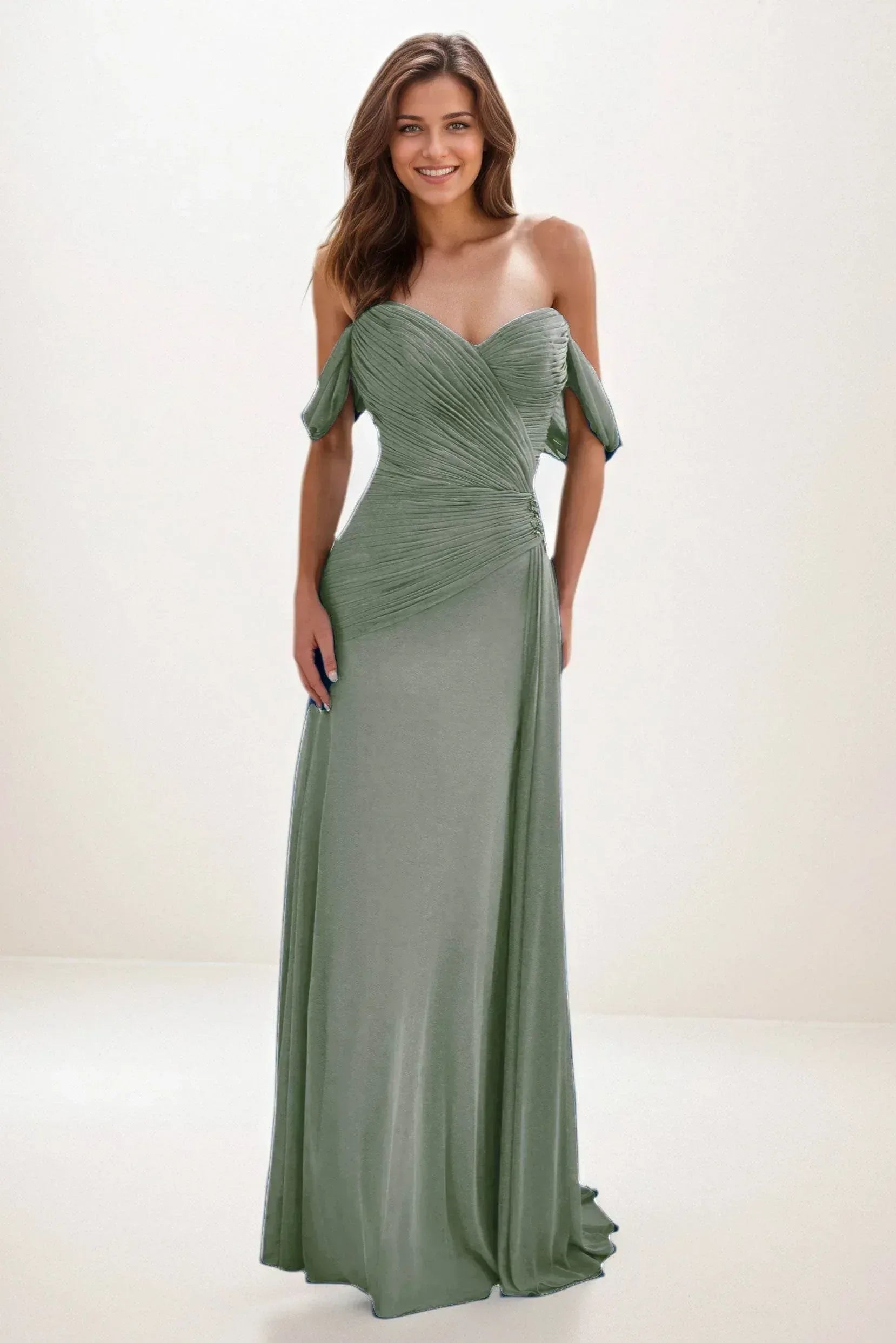 Sheath-Column Maxi Chiffon Wedding Guest Dress CG0288