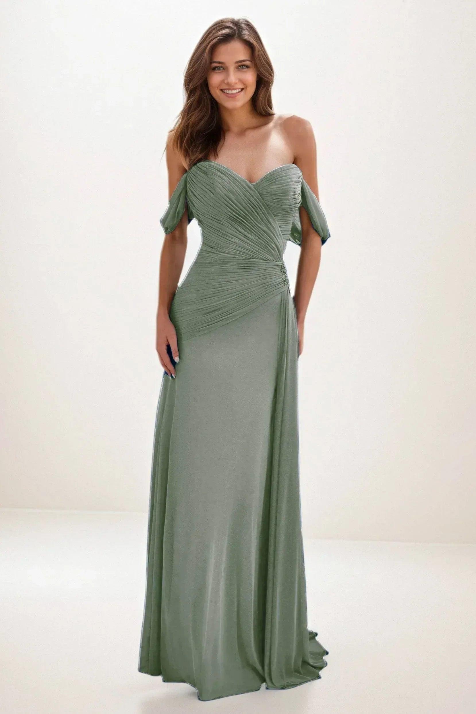 Sheath-Column Maxi Chiffon Wedding Guest Dress CG0288
