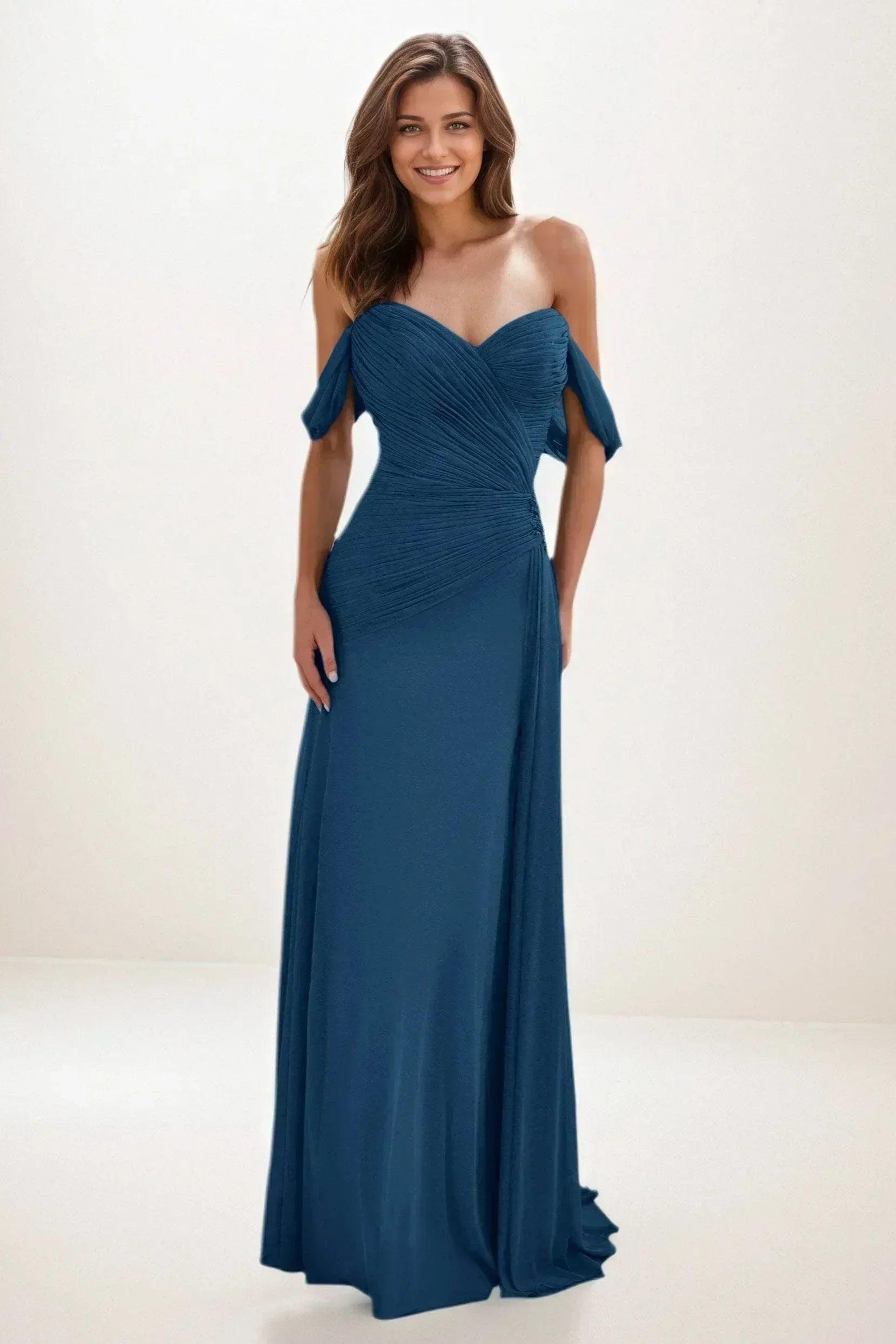 Sheath-Column Maxi Chiffon Wedding Guest Dress CG0288