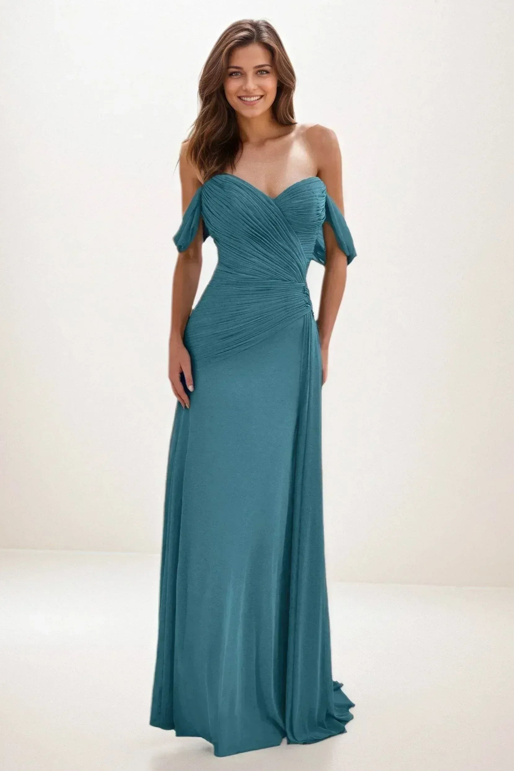 Sheath-Column Maxi Chiffon Wedding Guest Dress CG0288