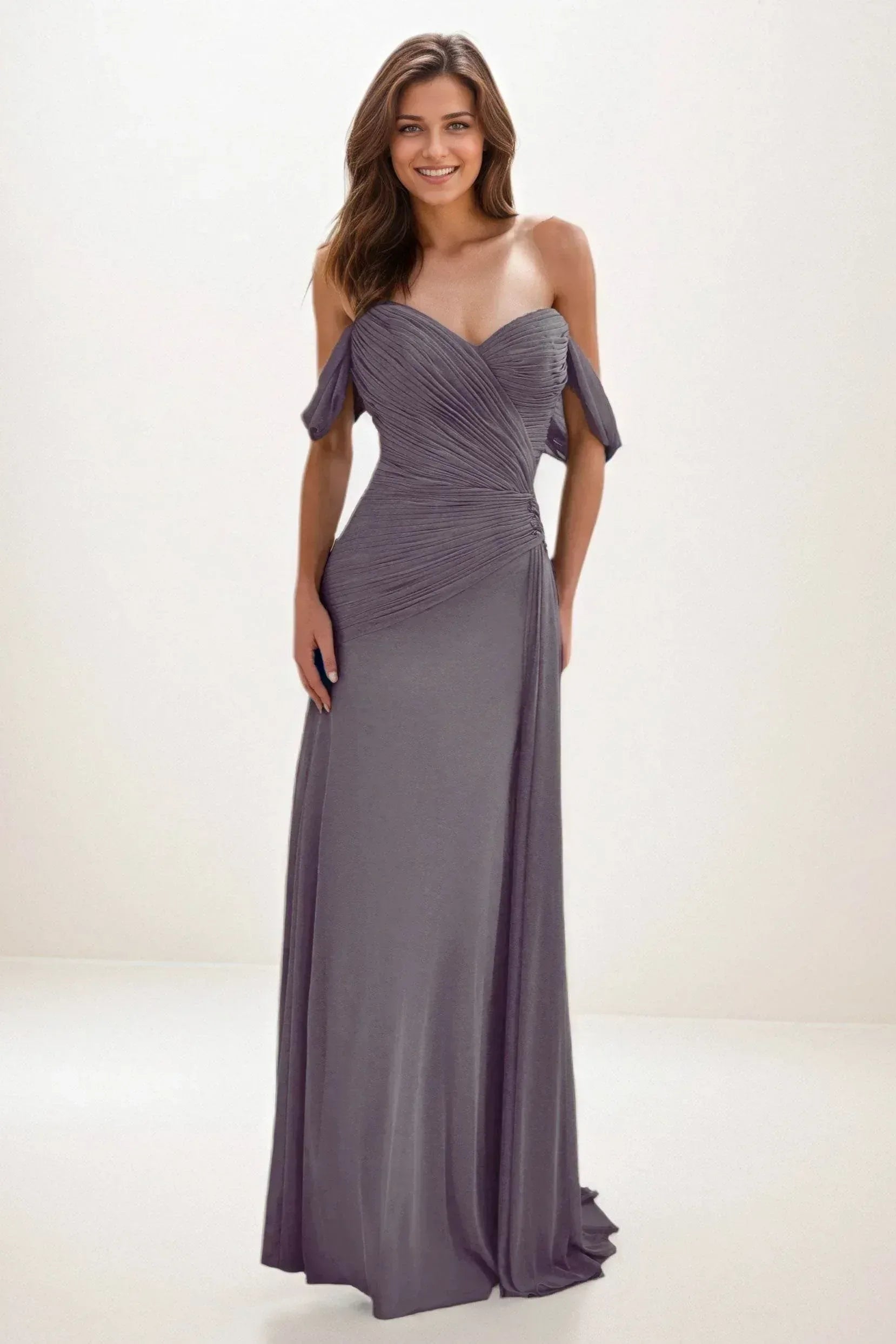 Sheath-Column Maxi Chiffon Wedding Guest Dress CG0288