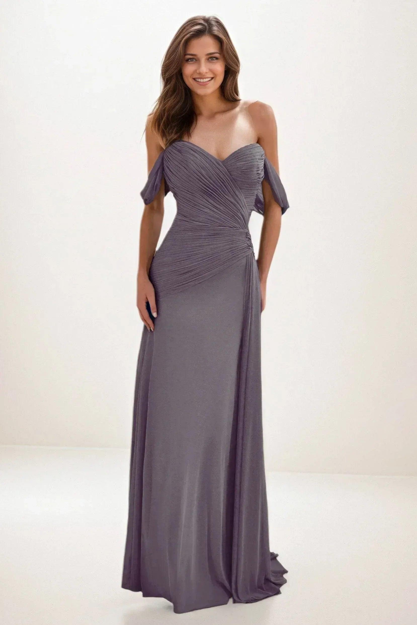 Sheath-Column Maxi Chiffon Wedding Guest Dress CG0288