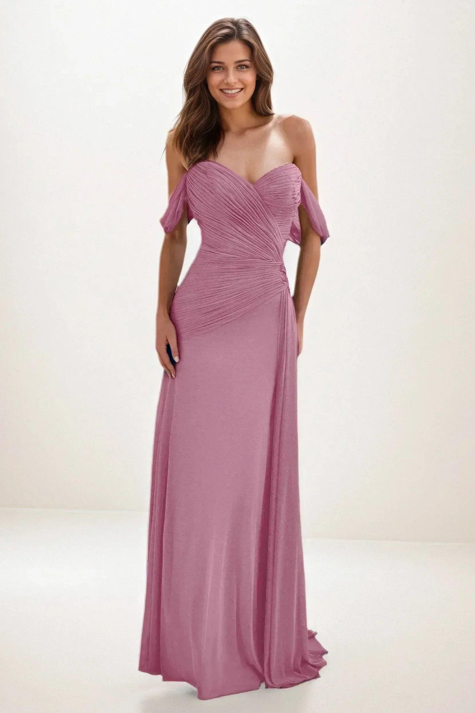 Sheath-Column Maxi Chiffon Wedding Guest Dress CG0288