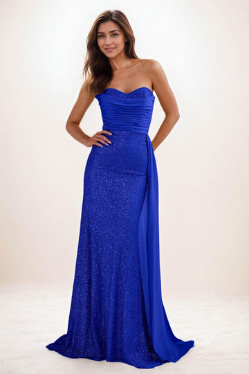 Trumpet-Mermaid Sweep-Brush Train Sequined Wedding Guest Dress CG0290
