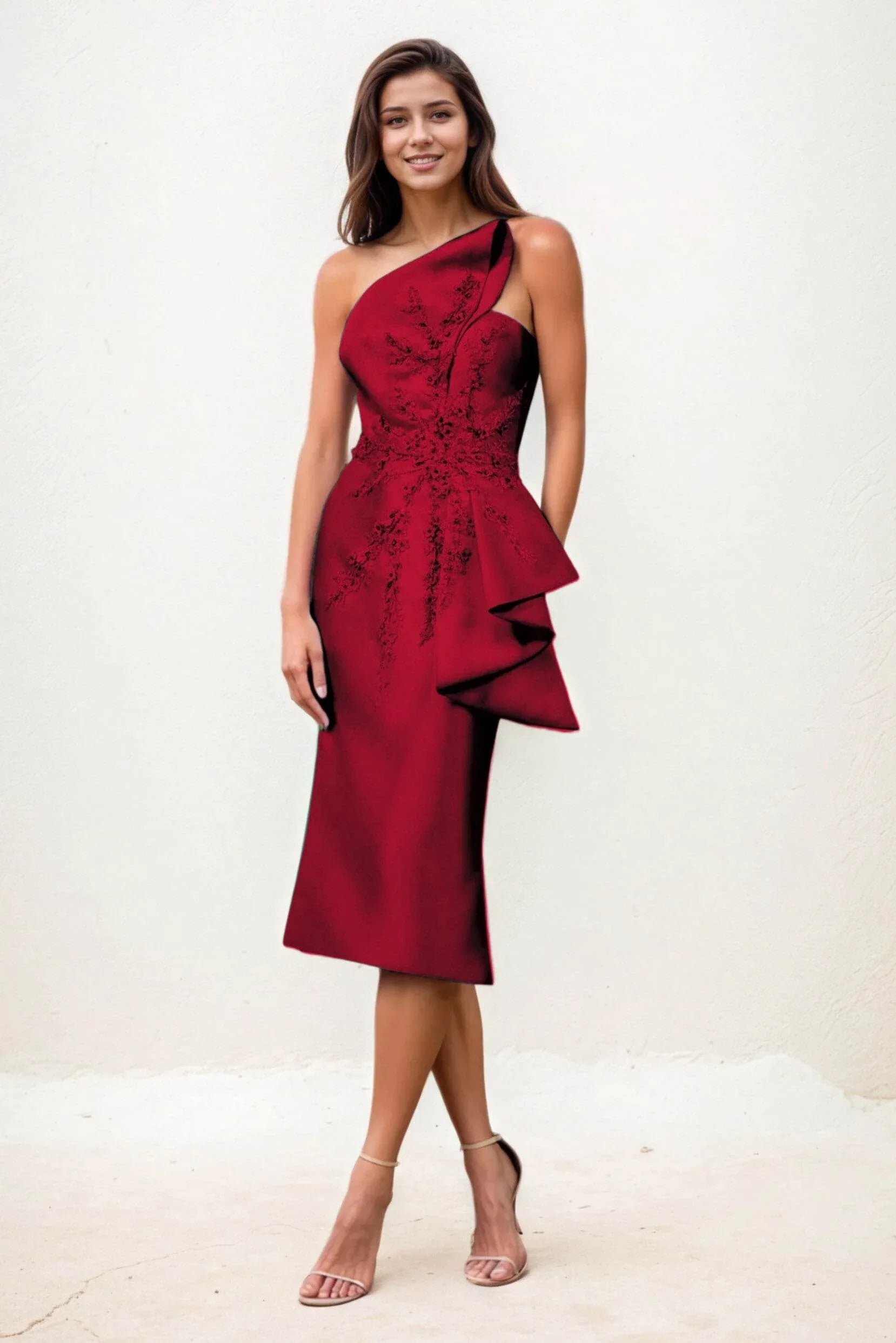 Sheath-Column Midi Satin Wedding Guest Dress CG0292