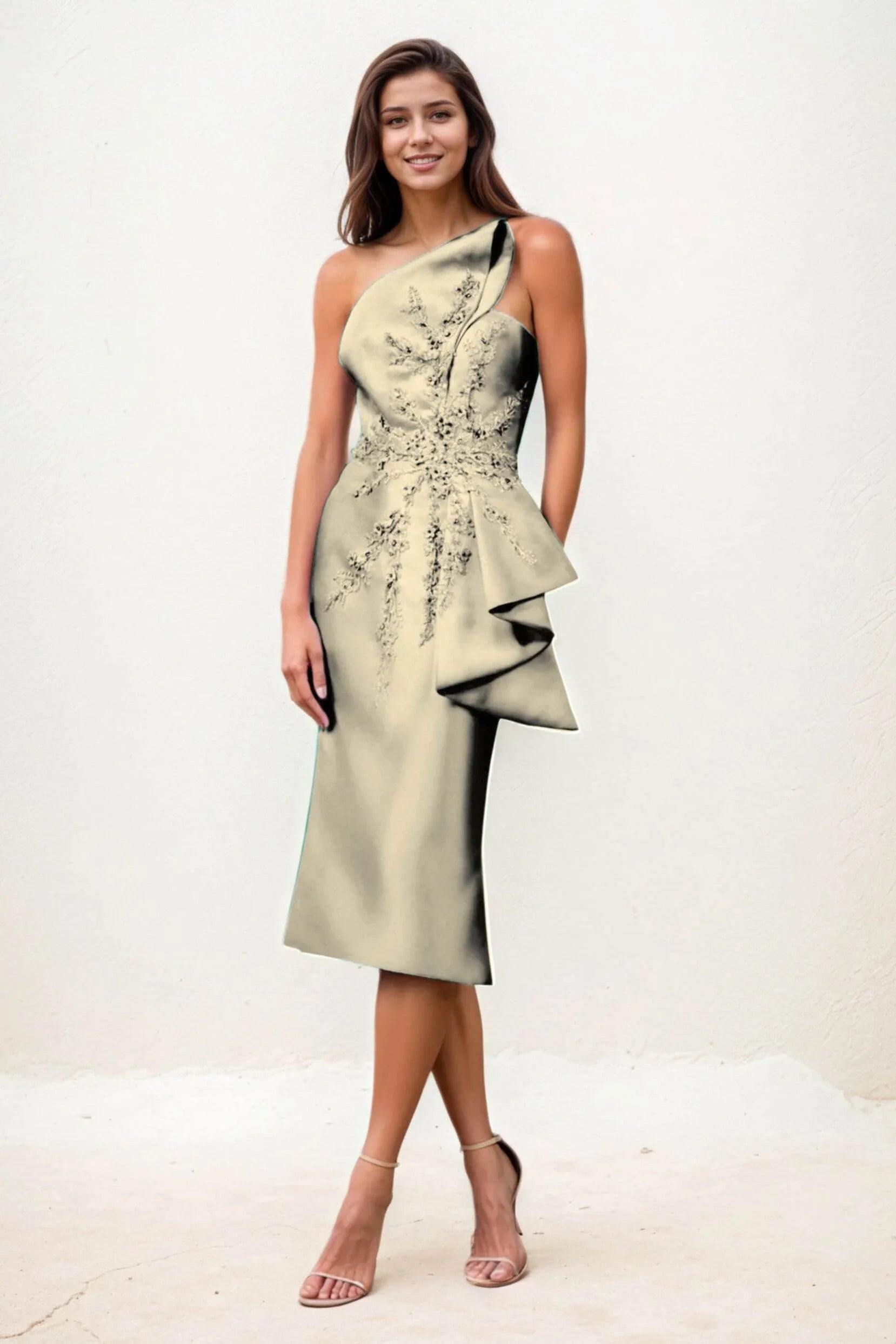 Sheath-Column Midi Satin Wedding Guest Dress CG0292