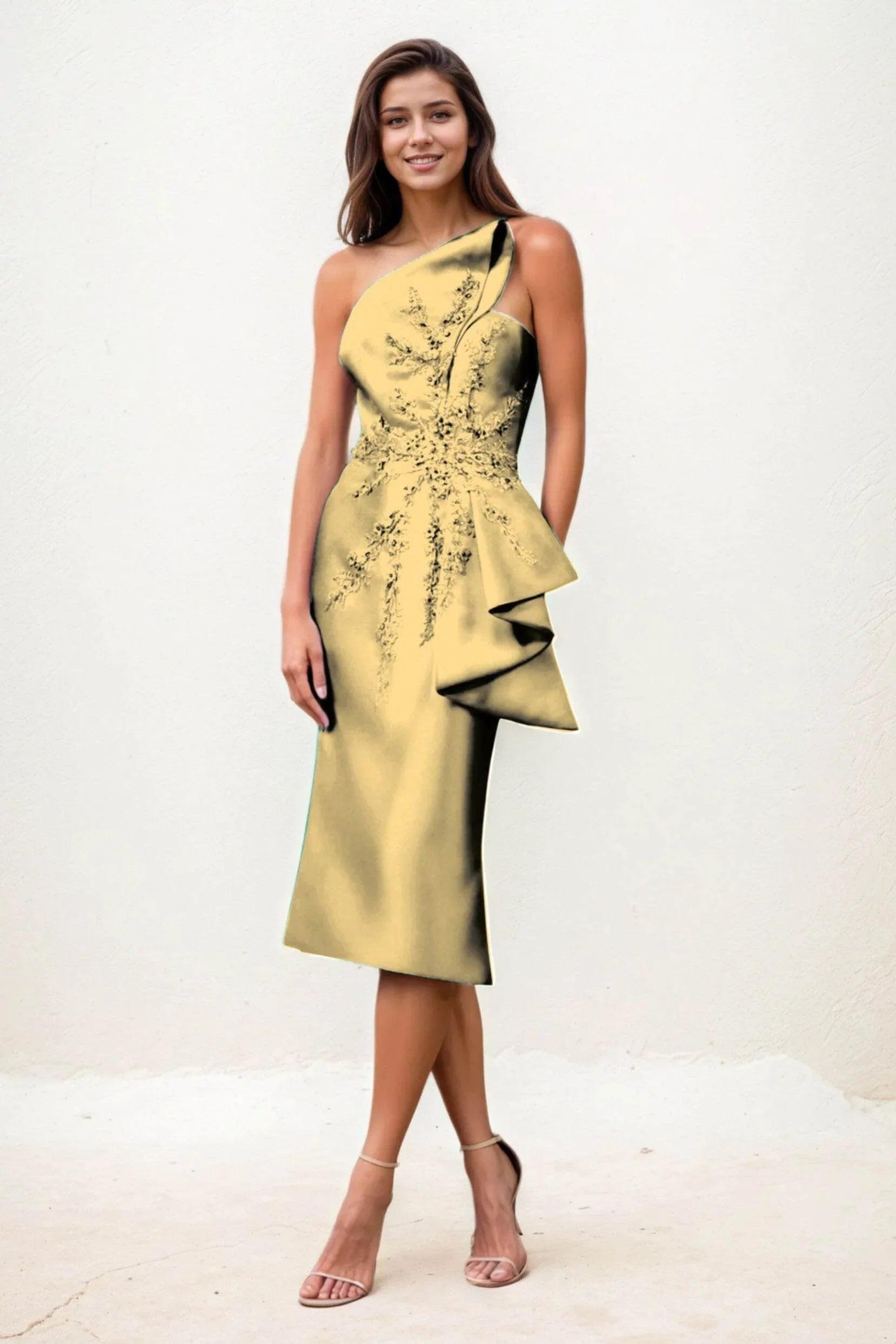Sheath-Column Midi Satin Wedding Guest Dress CG0292