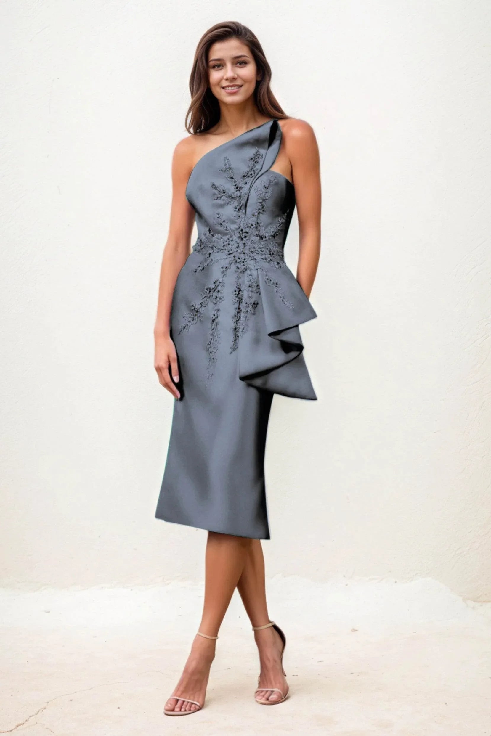 Sheath-Column Midi Satin Wedding Guest Dress CG0292