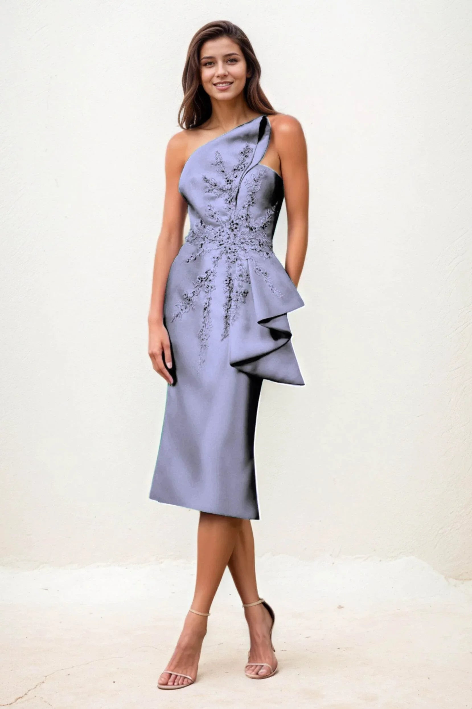 Sheath-Column Midi Satin Wedding Guest Dress CG0292