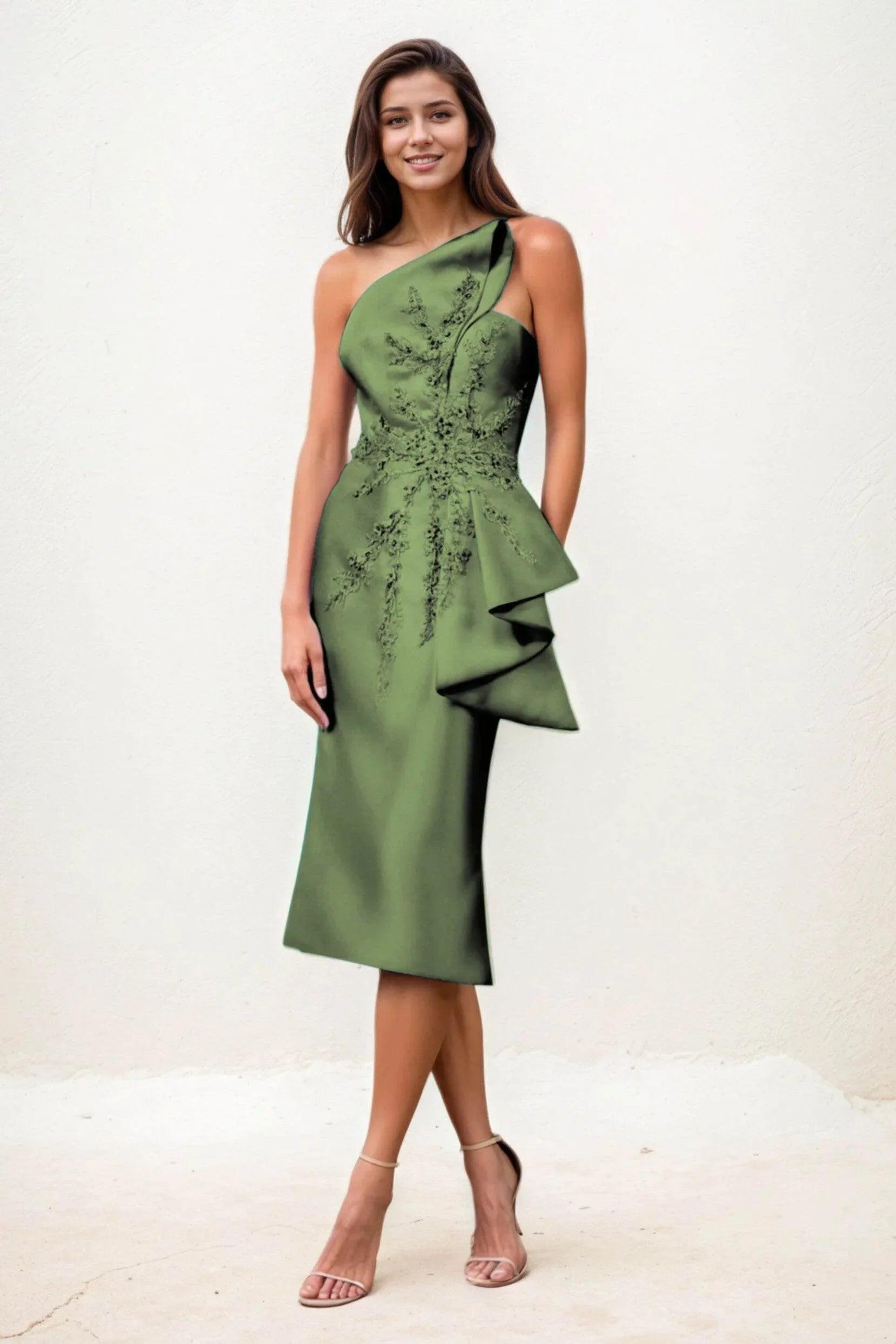 Sheath-Column Midi Satin Wedding Guest Dress CG0292