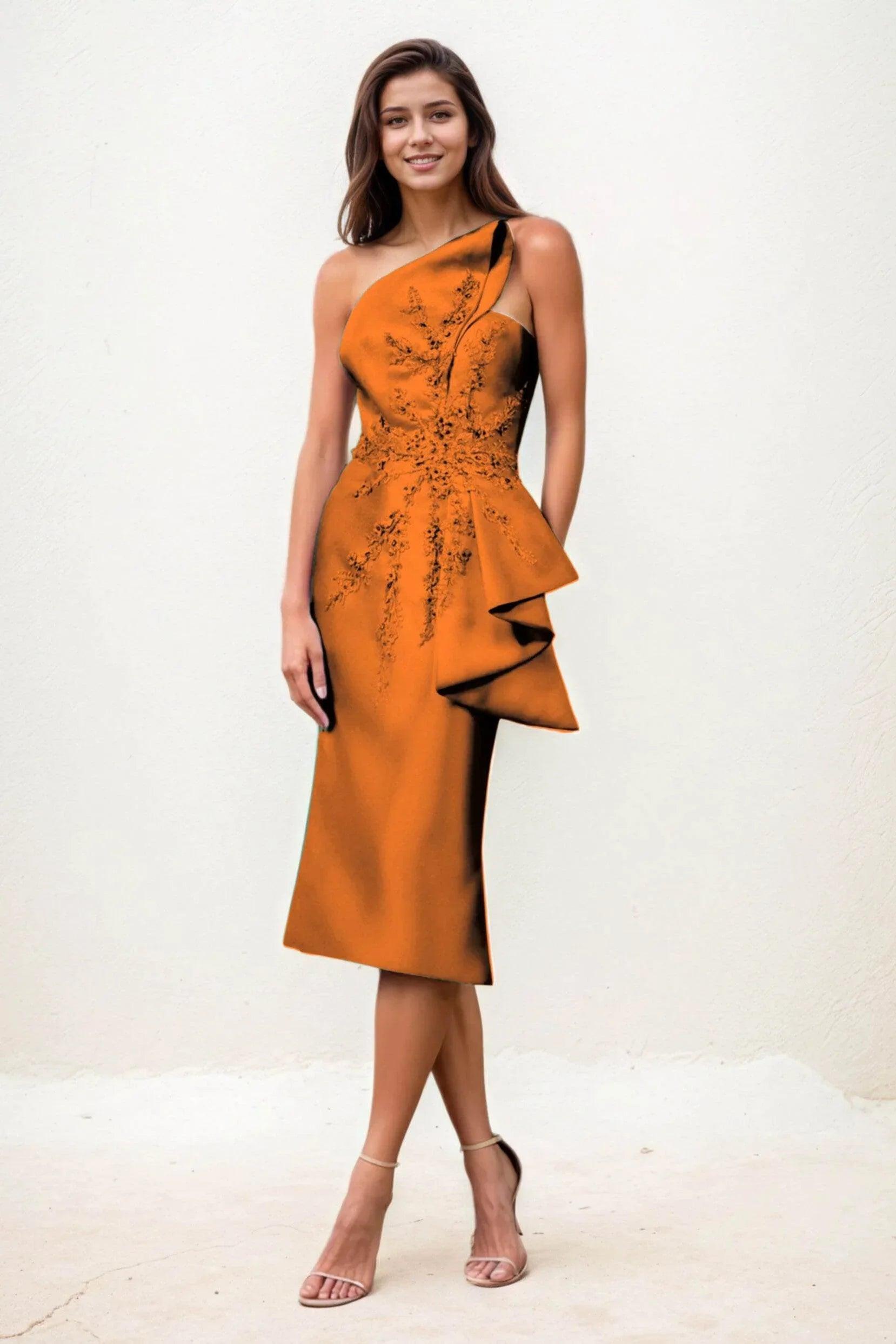 Sheath-Column Midi Satin Wedding Guest Dress CG0292
