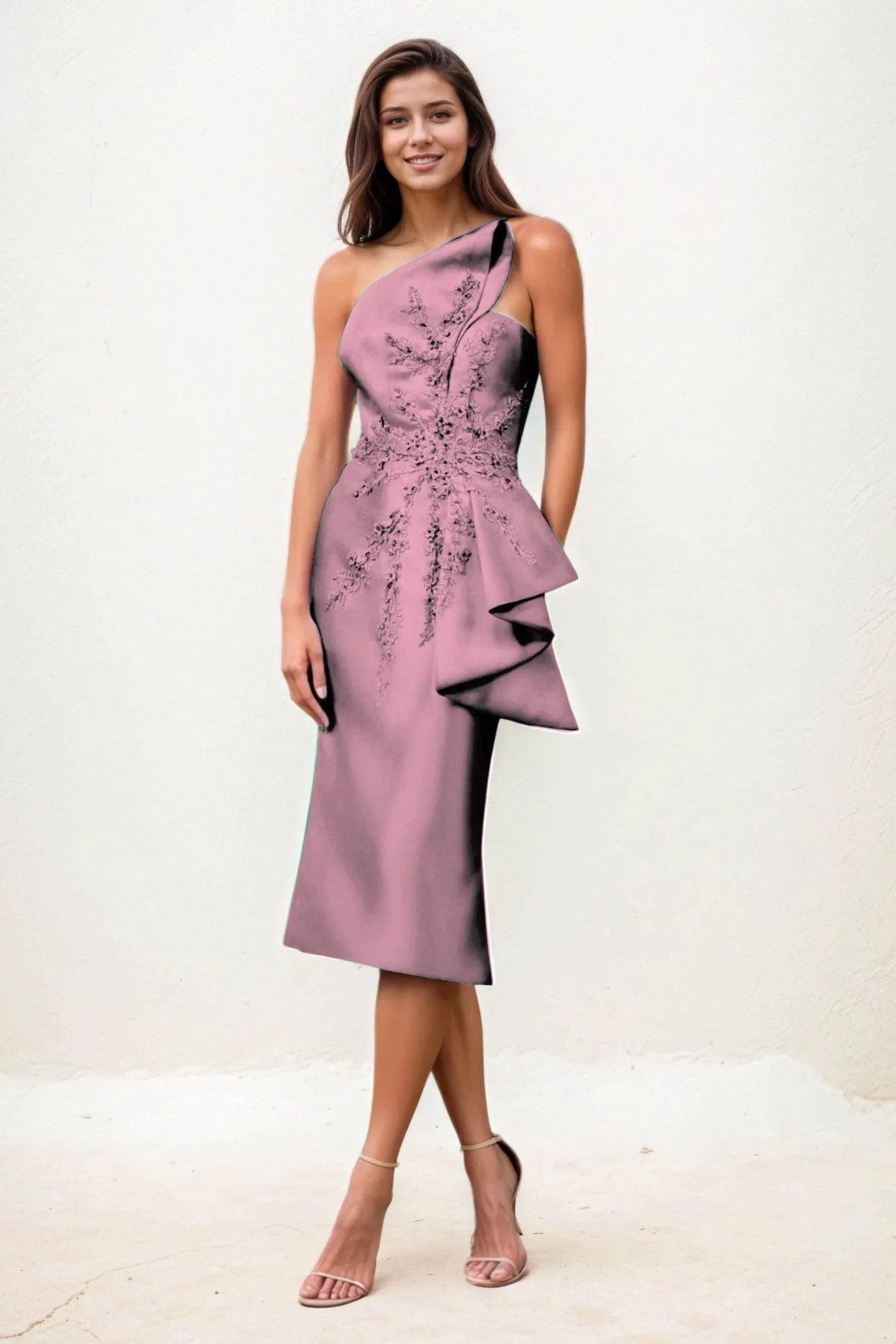 Sheath-Column Midi Satin Wedding Guest Dress CG0292