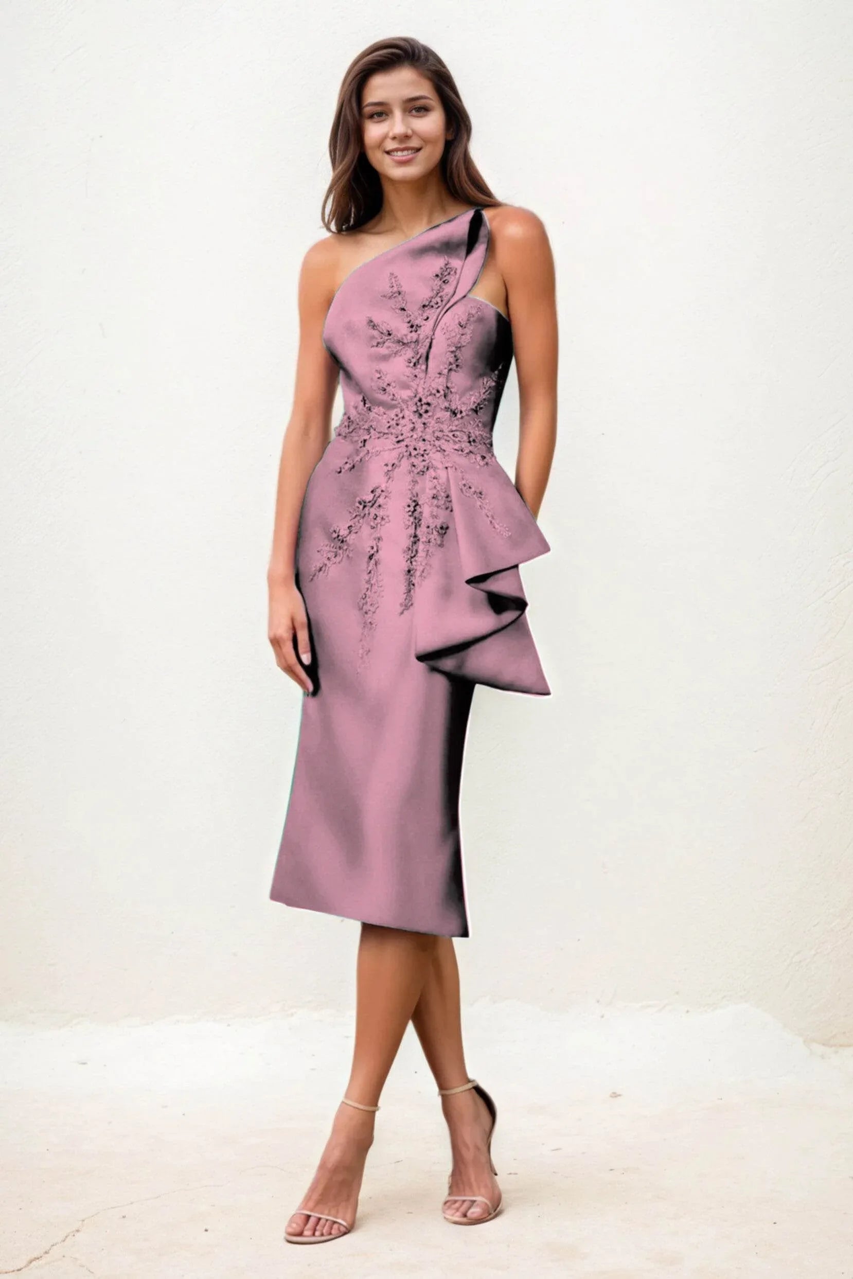 Sheath-Column Midi Satin Wedding Guest Dress CG0292