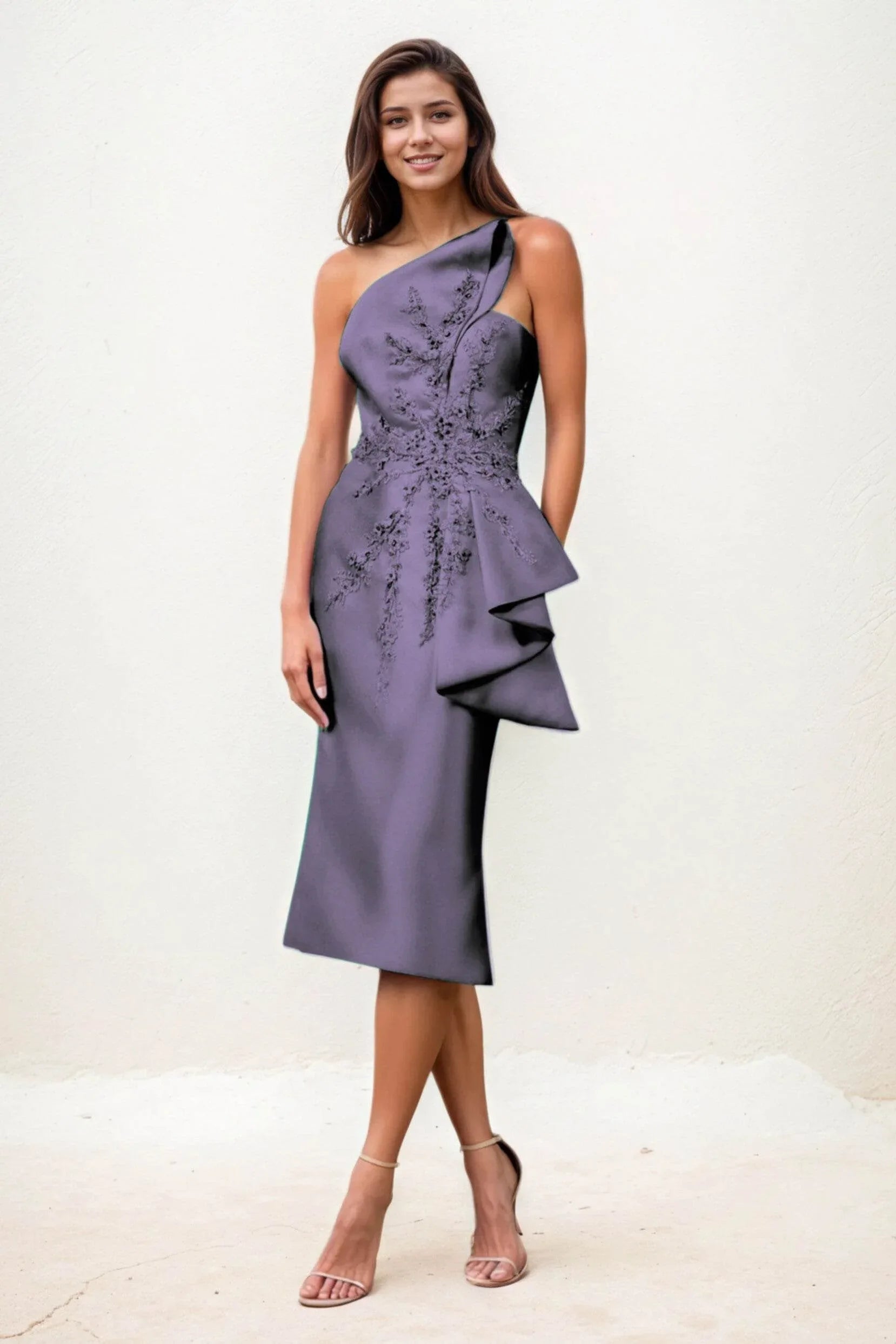 Sheath-Column Midi Satin Wedding Guest Dress CG0292