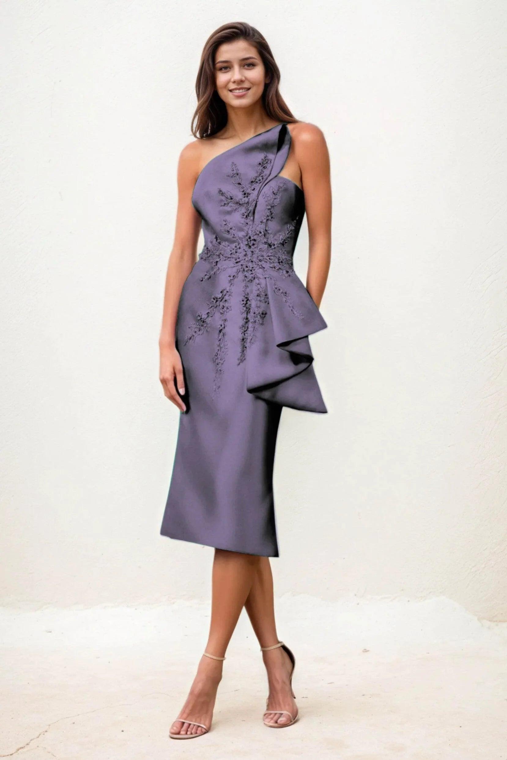 Sheath-Column Midi Satin Wedding Guest Dress CG0292