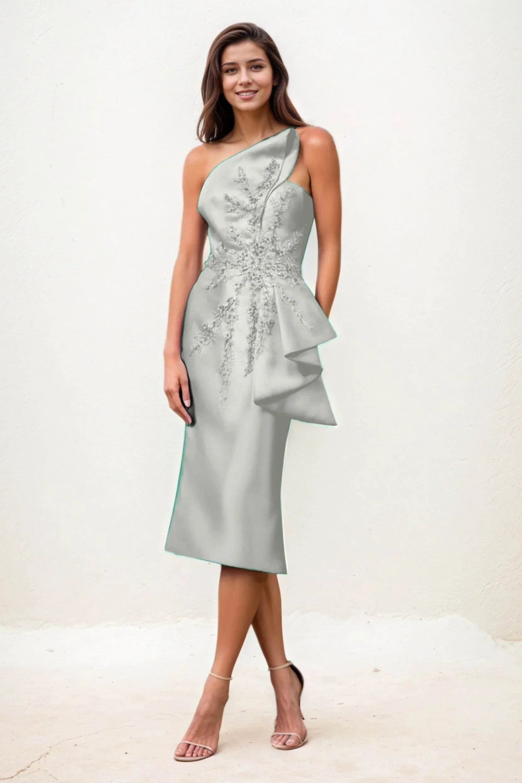 Sheath-Column Midi Satin Wedding Guest Dress CG0292