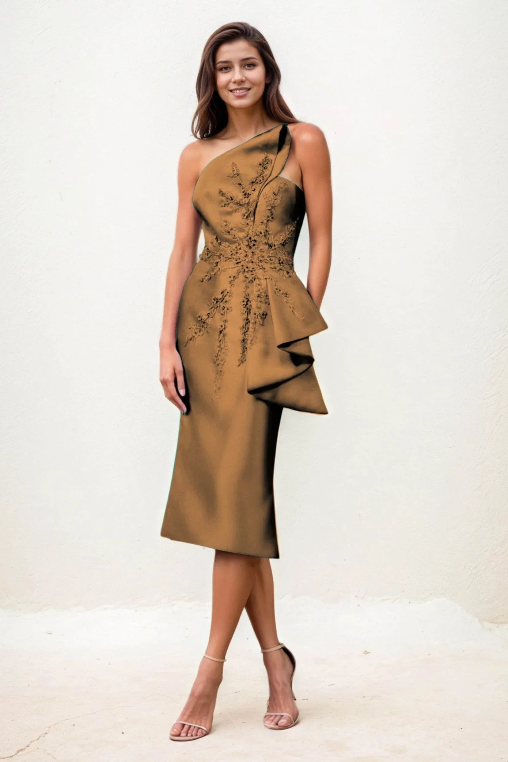 Sheath-Column Midi Satin Wedding Guest Dress CG0292