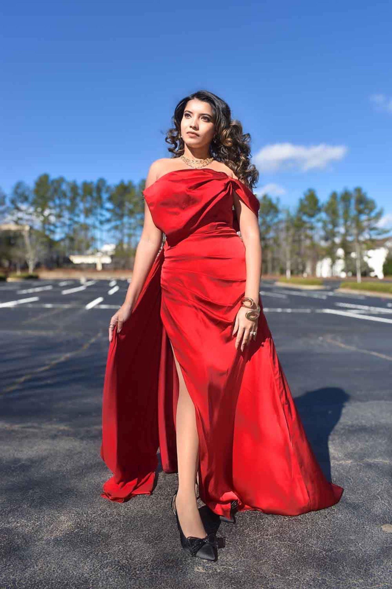 Trumpet-Mermaid Sweep-Brush Train Luxe Satin Wedding Guest Dress CG0293