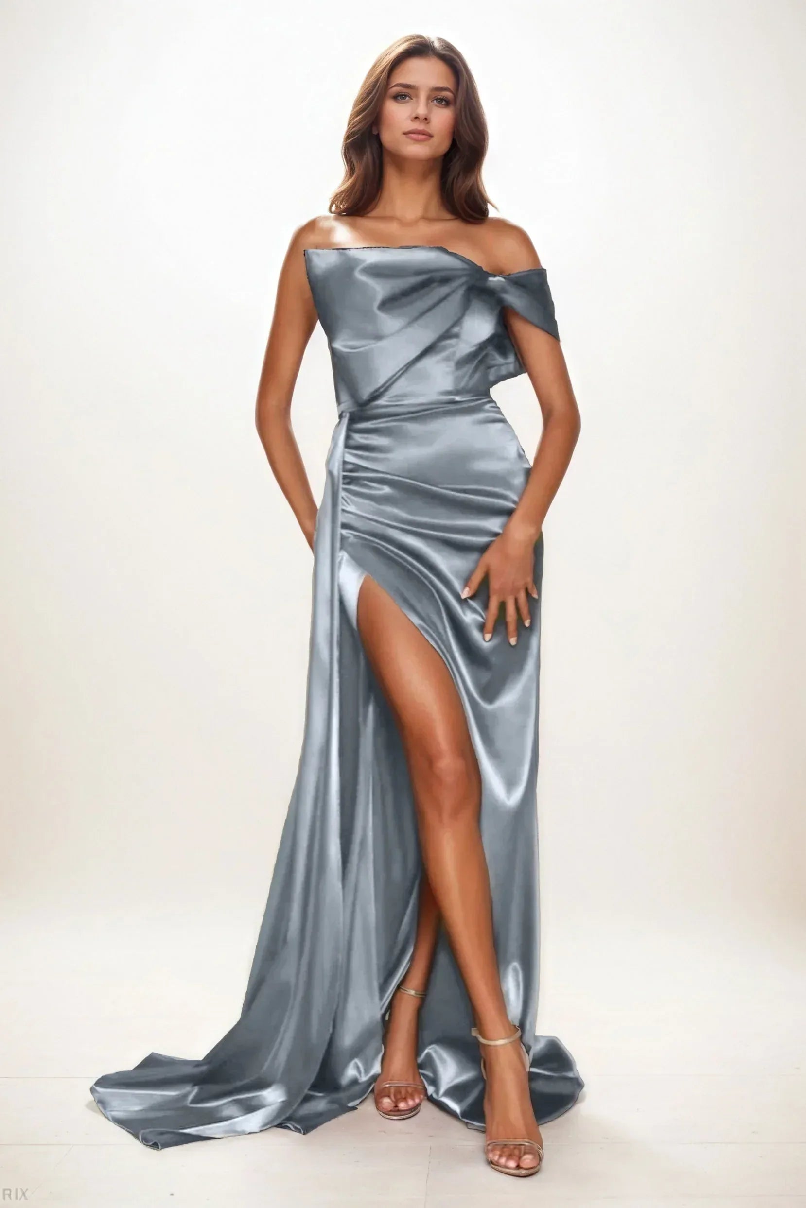 Trumpet-Mermaid Sweep-Brush Train Luxe Satin Wedding Guest Dress CG0293