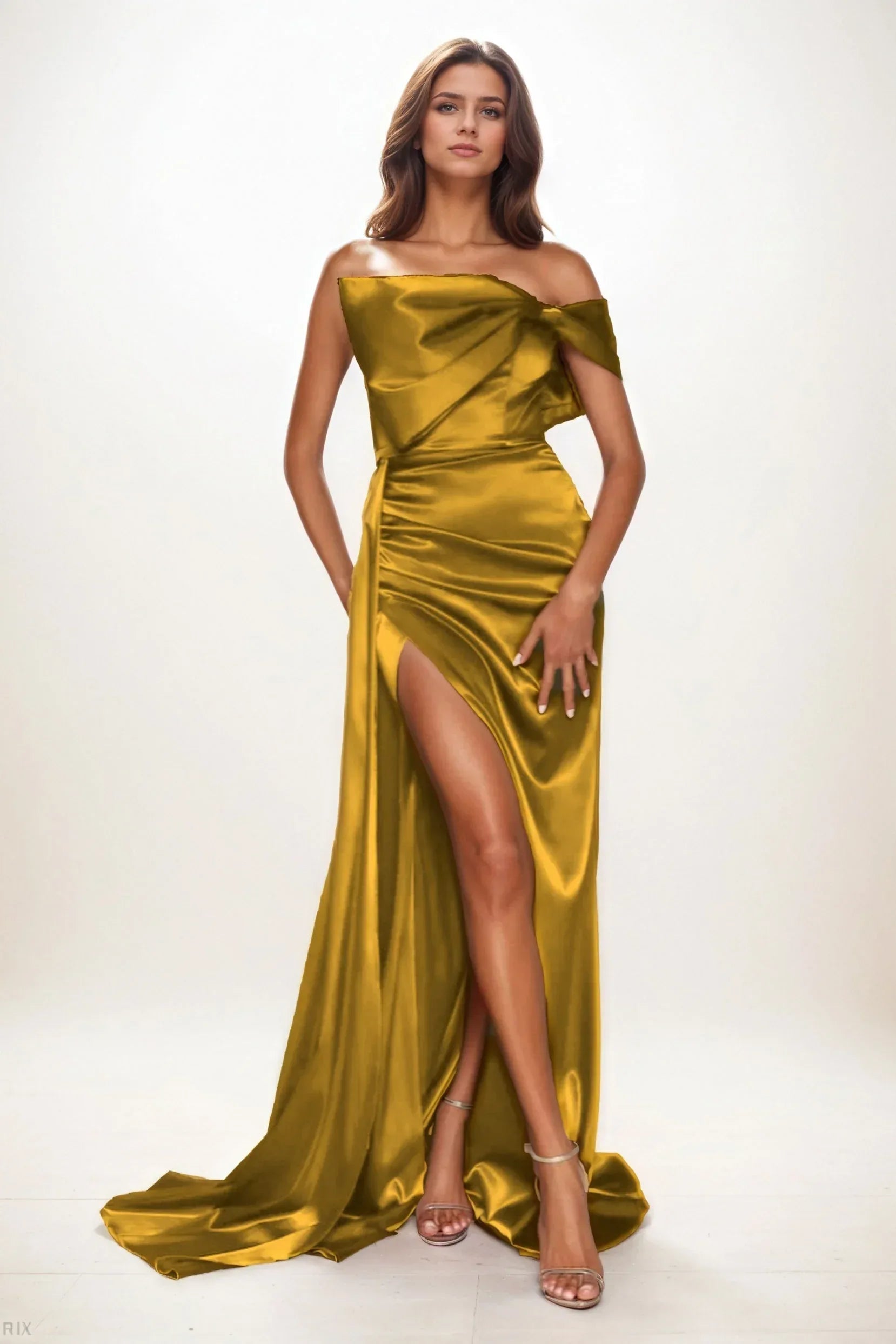 Trumpet-Mermaid Sweep-Brush Train Luxe Satin Wedding Guest Dress CG0293
