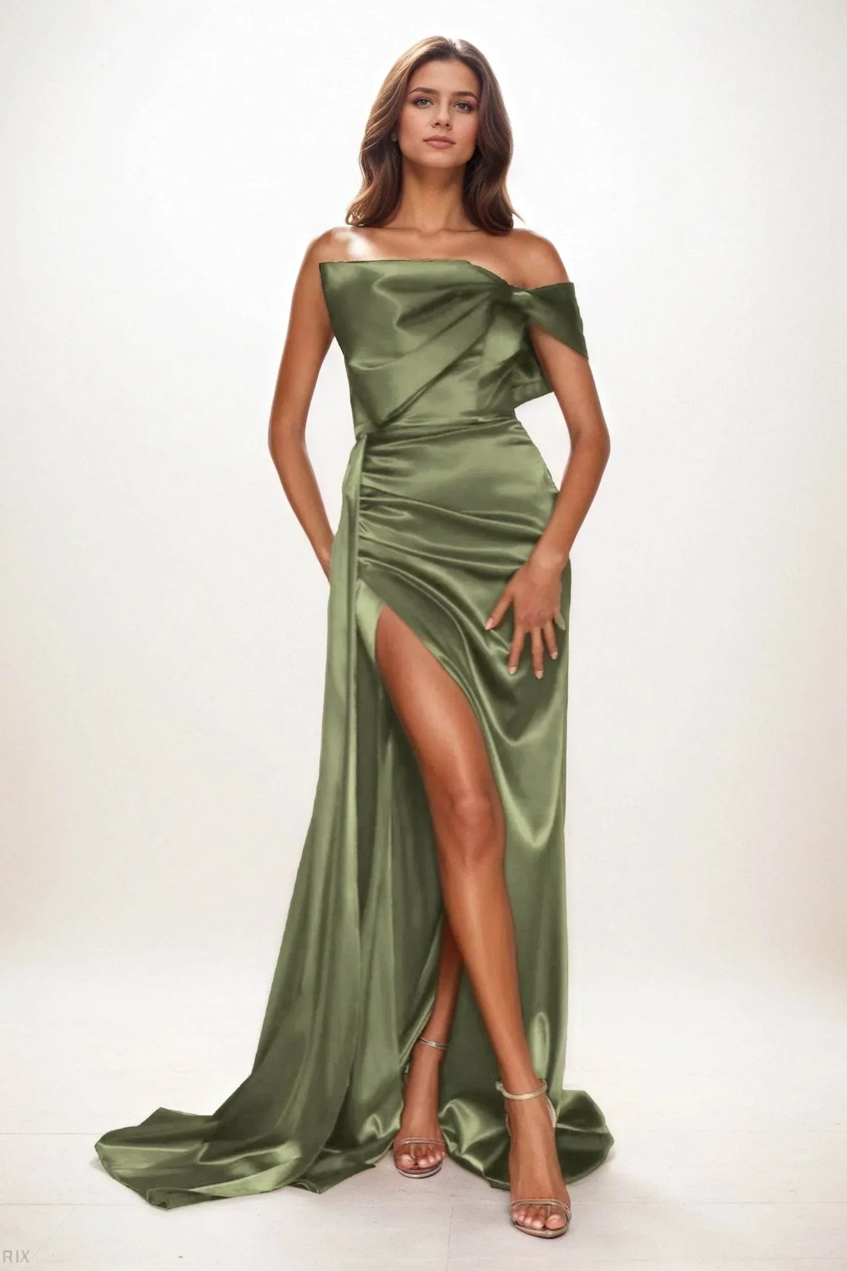 Trumpet-Mermaid Sweep-Brush Train Luxe Satin Wedding Guest Dress CG0293