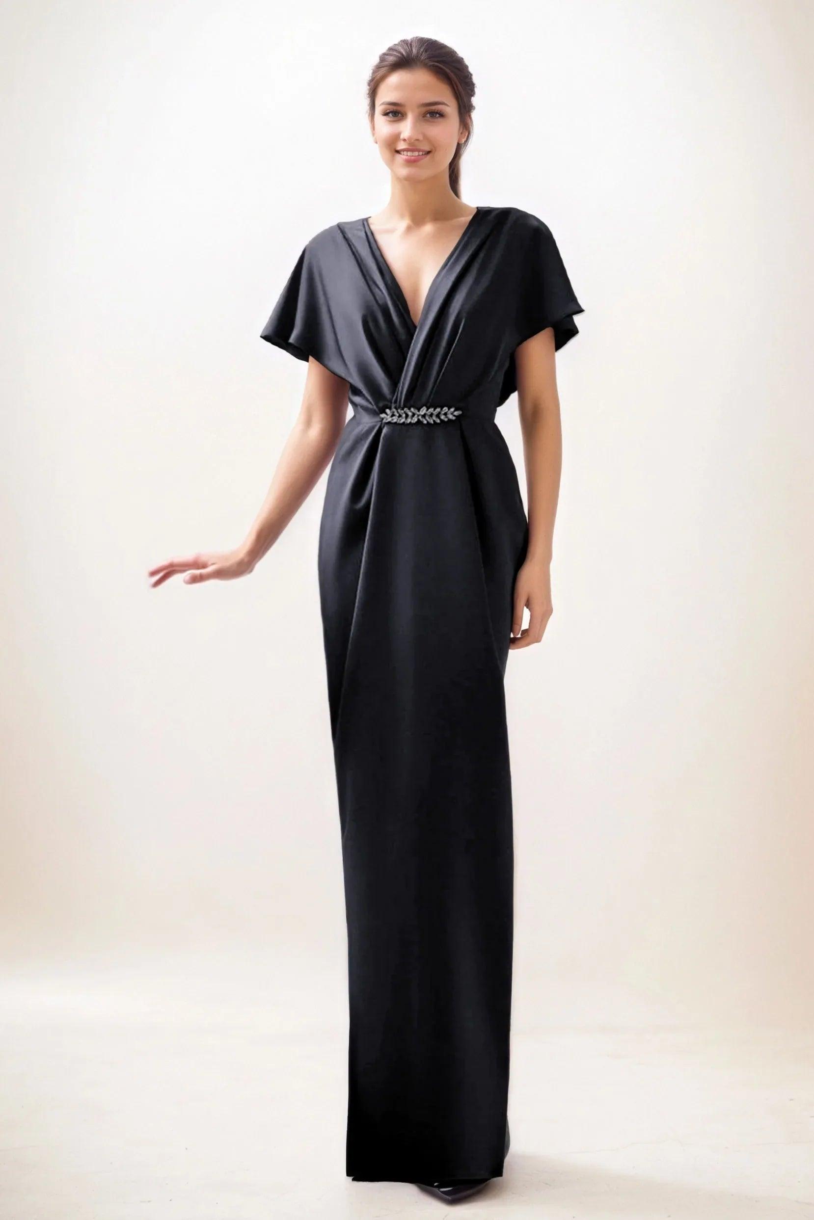 Sheath-Column Maxi Luxe Satin Wedding Guest Dress CG0299