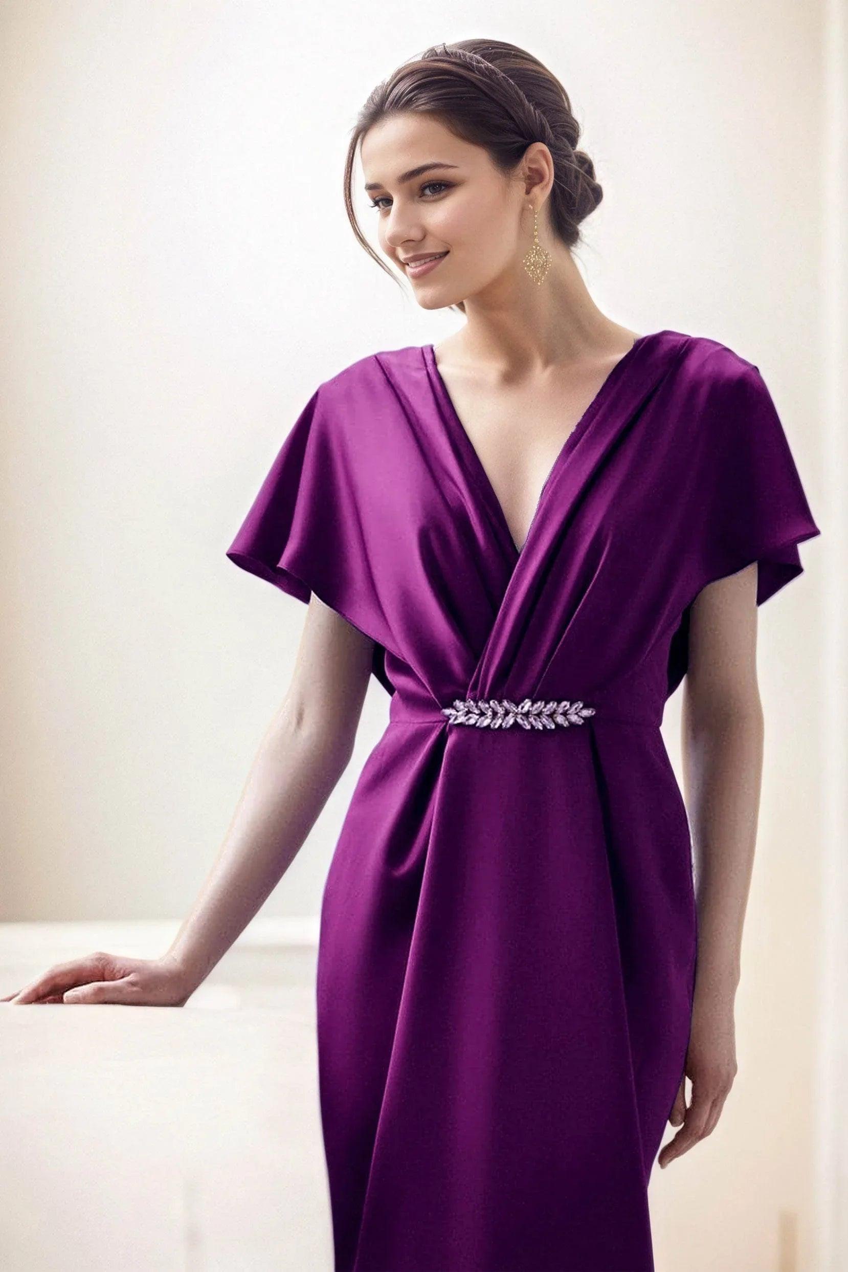 Sheath-Column Maxi Luxe Satin Wedding Guest Dress CG0299