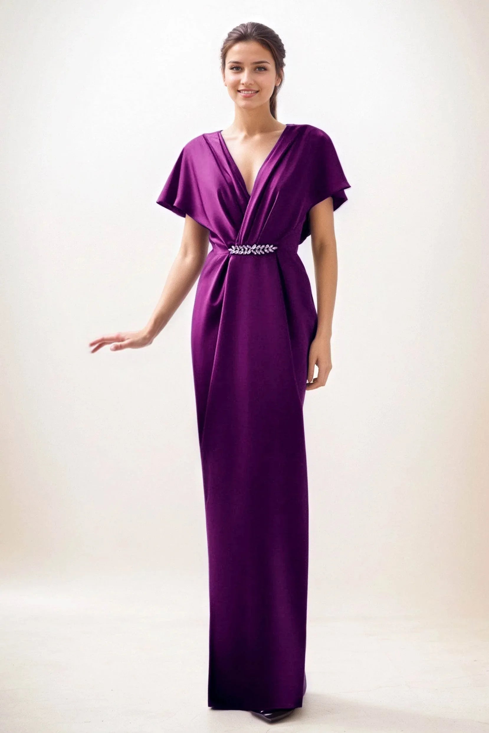Sheath-Column Maxi Luxe Satin Wedding Guest Dress CG0299
