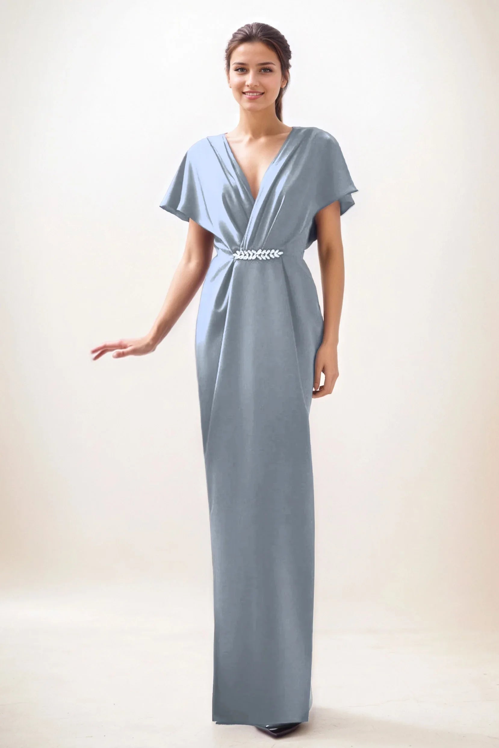 Sheath-Column Maxi Luxe Satin Wedding Guest Dress CG0299