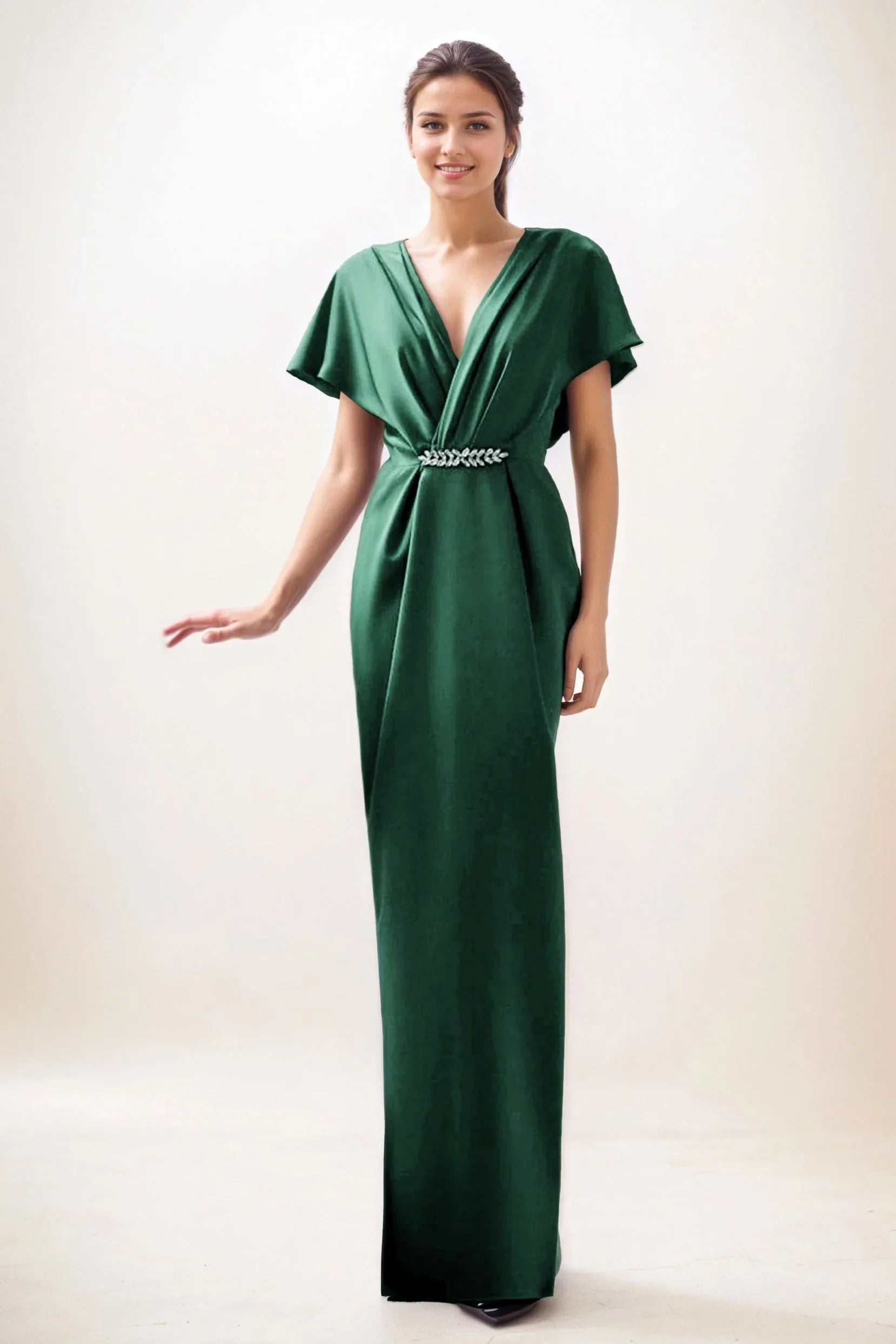 Sheath-Column Maxi Luxe Satin Wedding Guest Dress CG0299