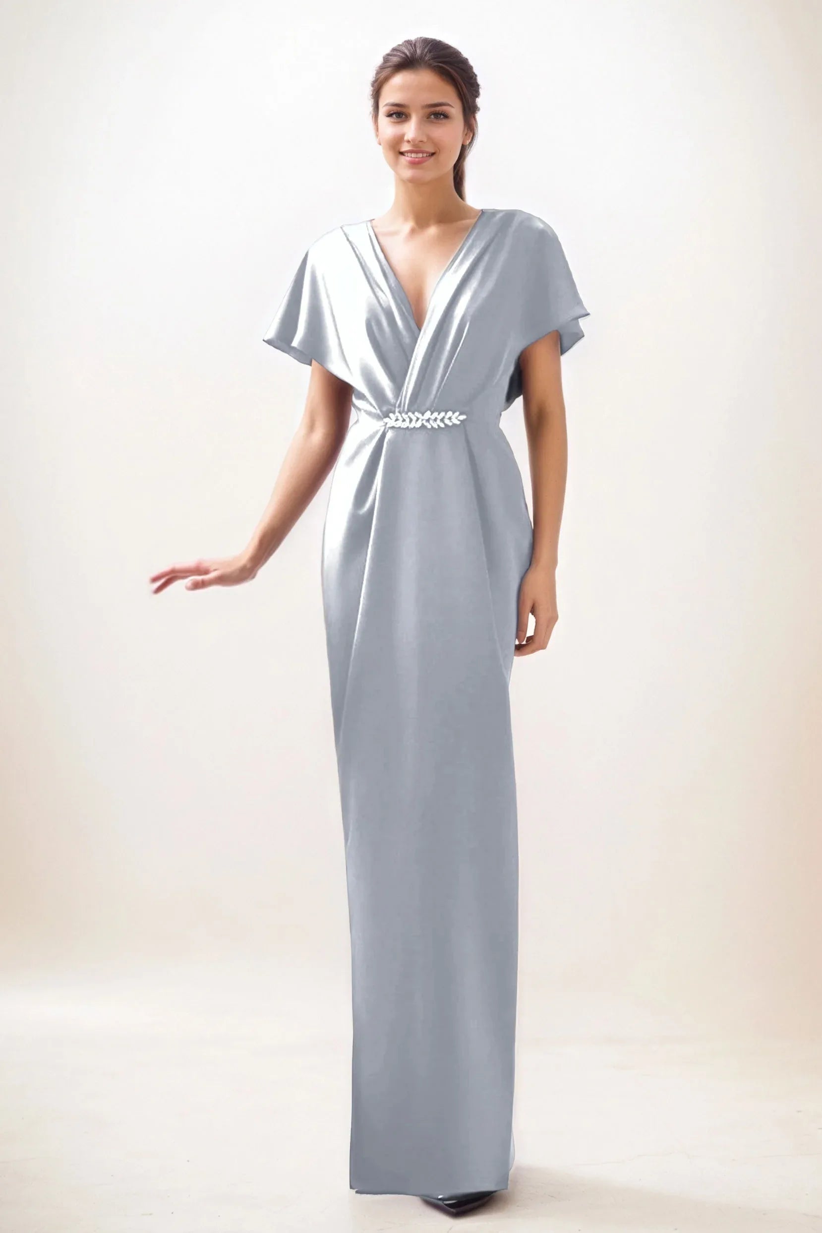 Sheath-Column Maxi Luxe Satin Wedding Guest Dress CG0299