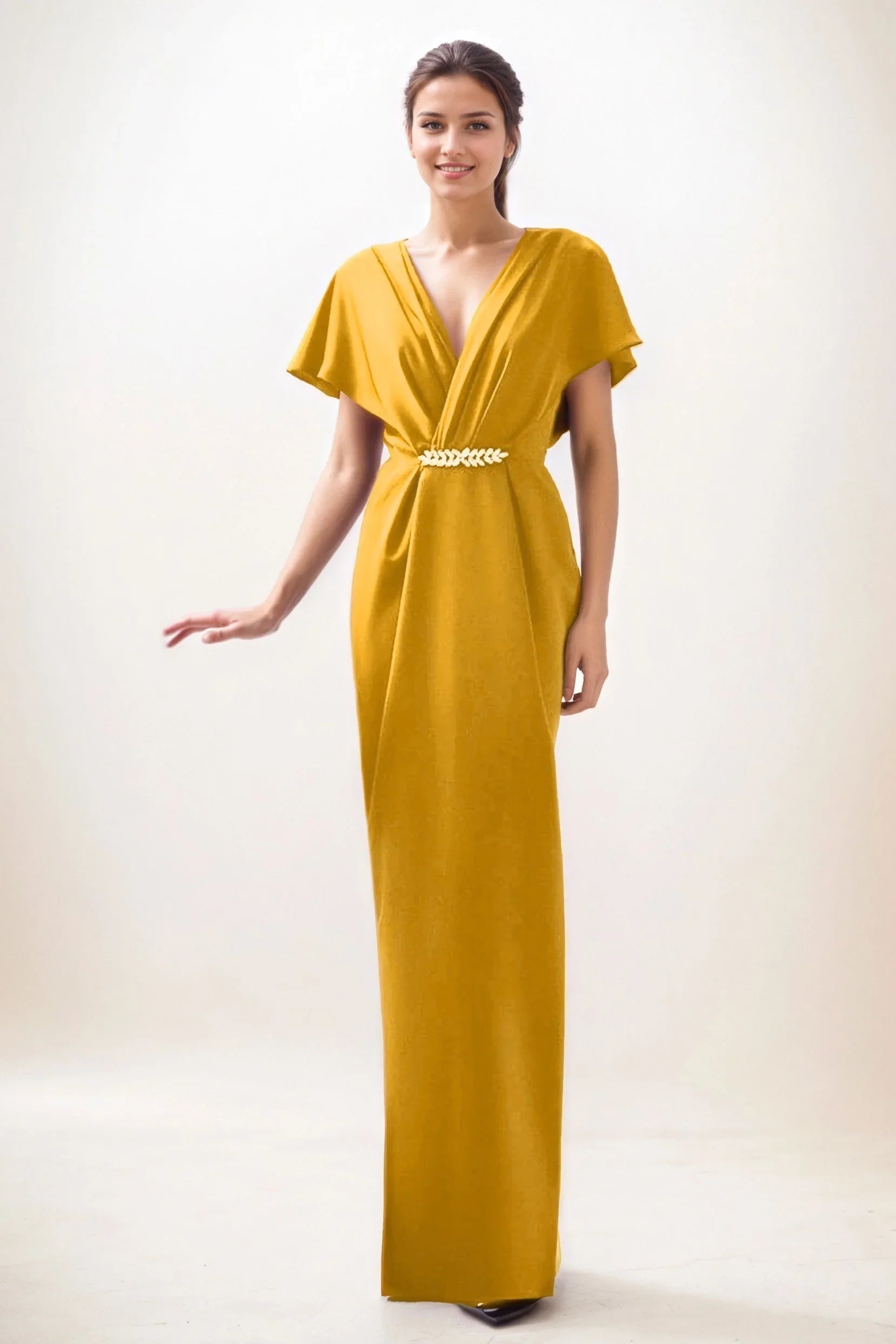 Sheath-Column Maxi Luxe Satin Wedding Guest Dress CG0299
