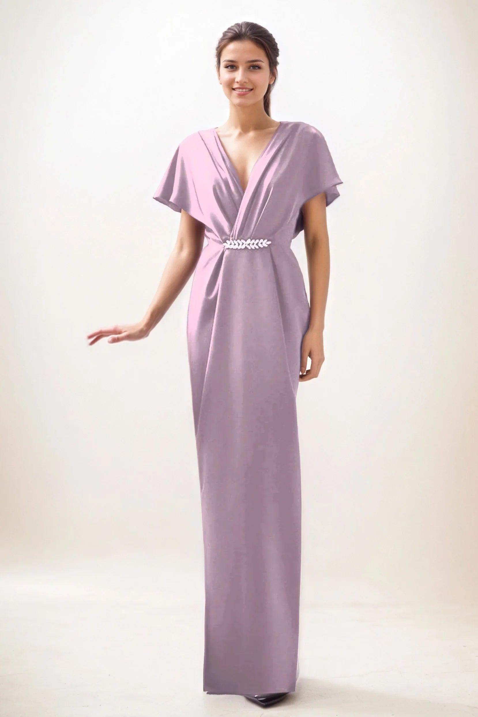 Sheath-Column Maxi Luxe Satin Wedding Guest Dress CG0299