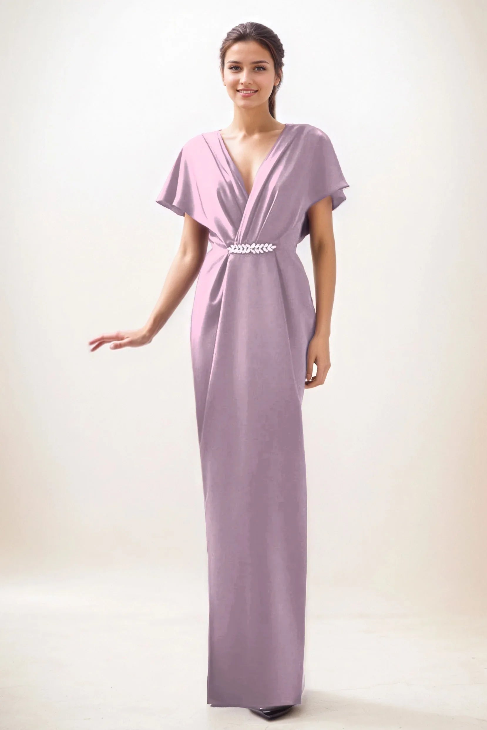 Sheath-Column Maxi Luxe Satin Wedding Guest Dress CG0299