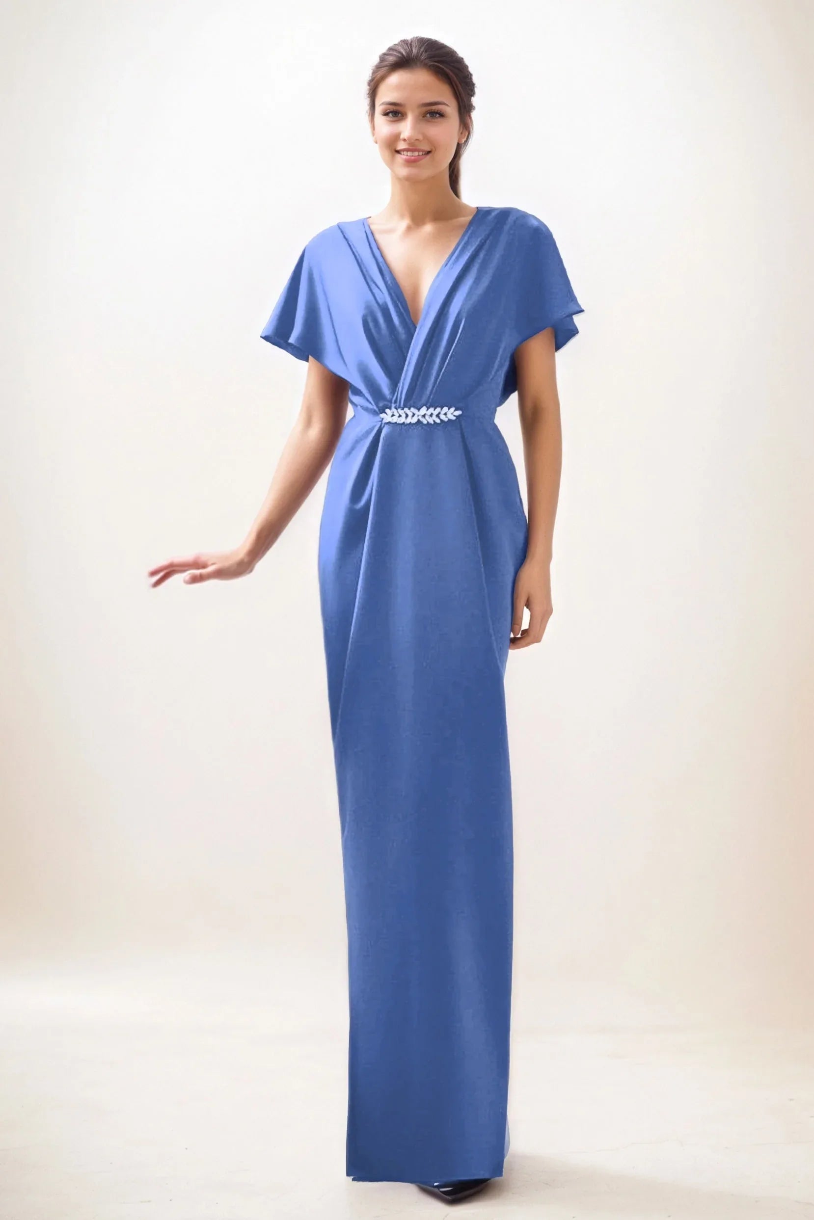 Sheath-Column Maxi Luxe Satin Wedding Guest Dress CG0299