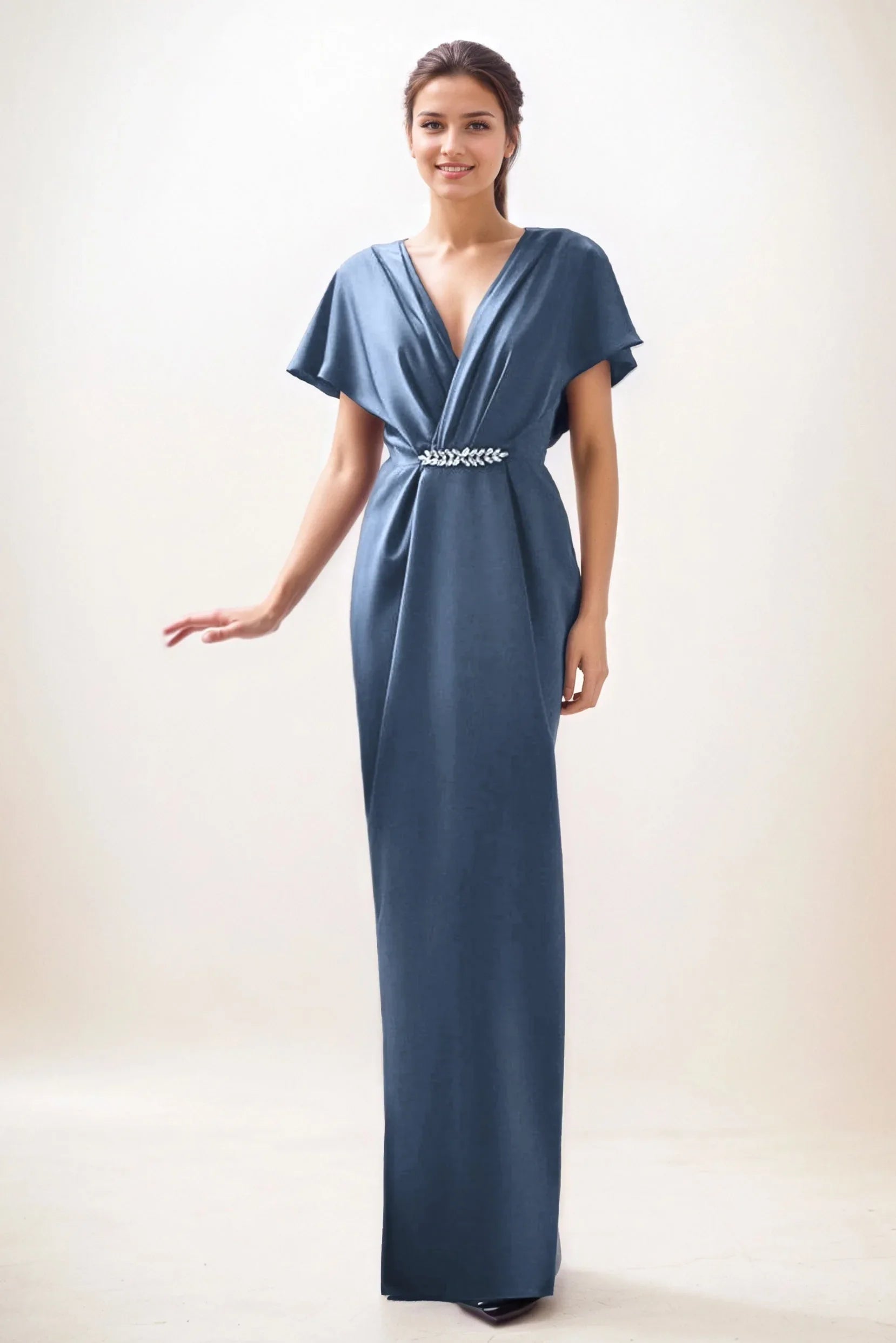 Sheath-Column Maxi Luxe Satin Wedding Guest Dress CG0299