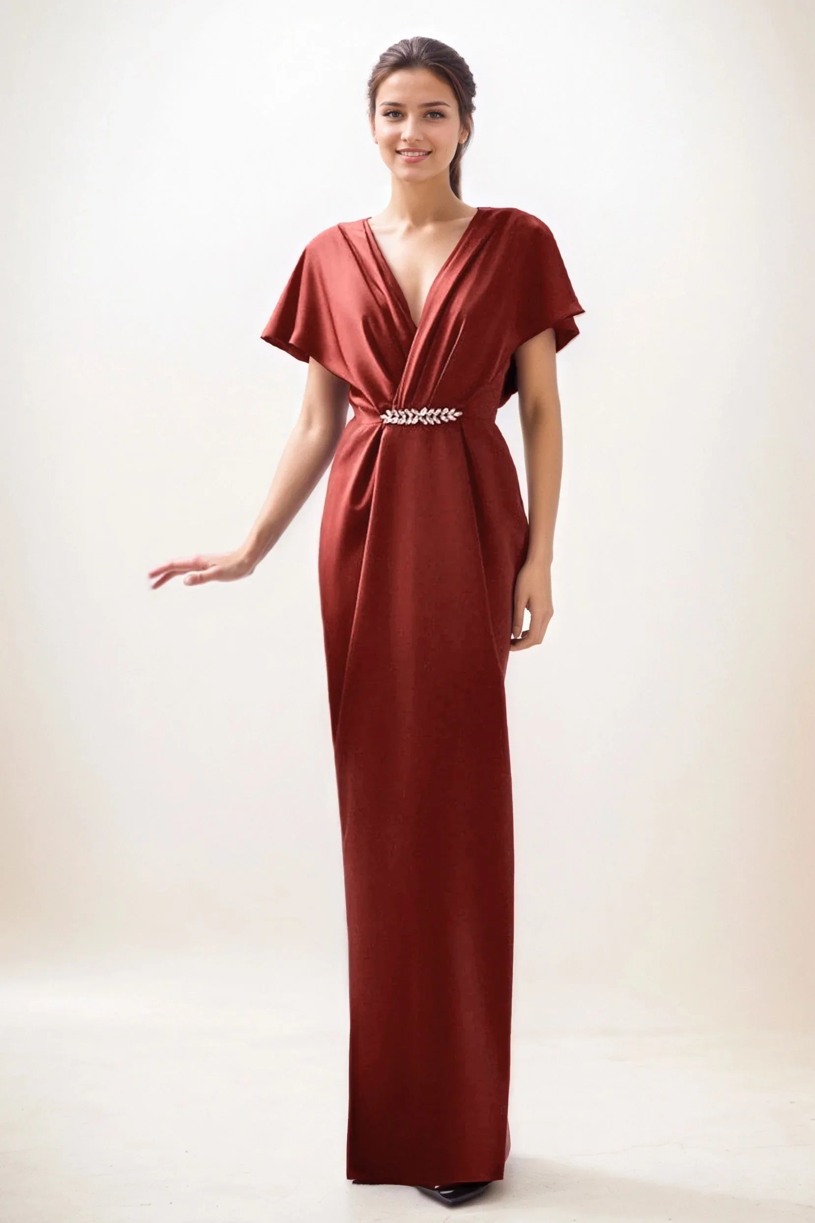 Sheath-Column Maxi Luxe Satin Wedding Guest Dress CG0299