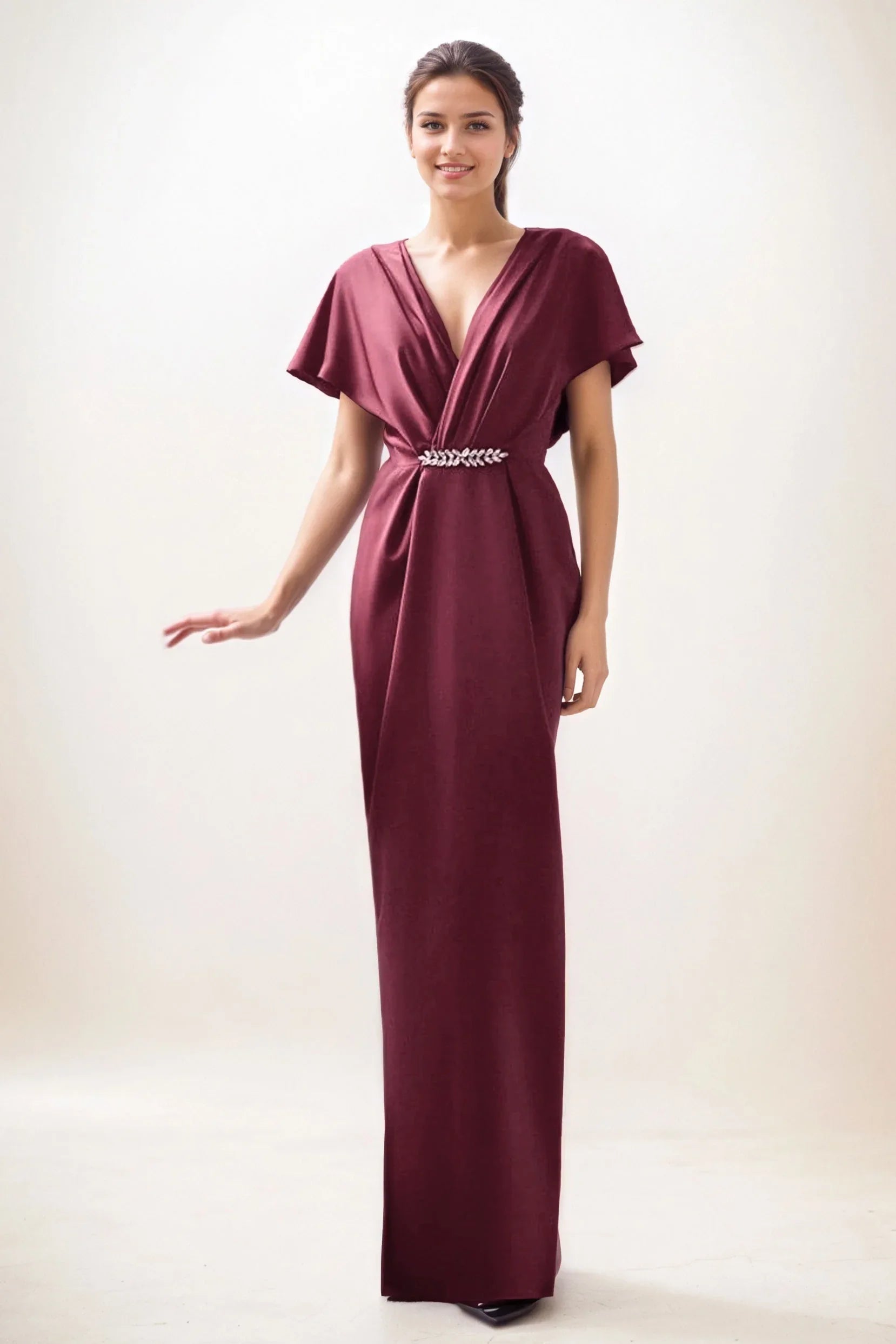 Sheath-Column Maxi Luxe Satin Wedding Guest Dress CG0299