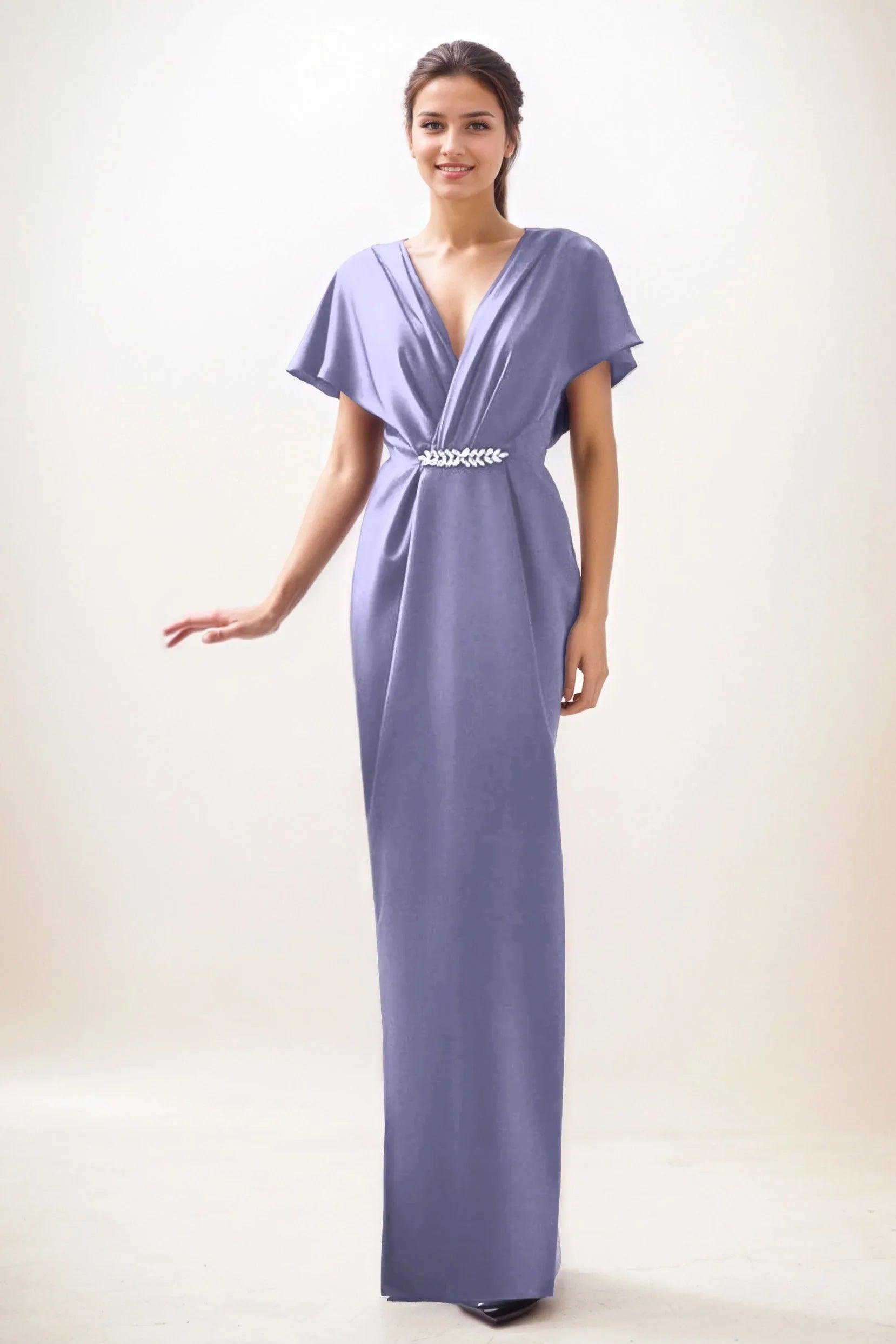 Sheath-Column Maxi Luxe Satin Wedding Guest Dress CG0299