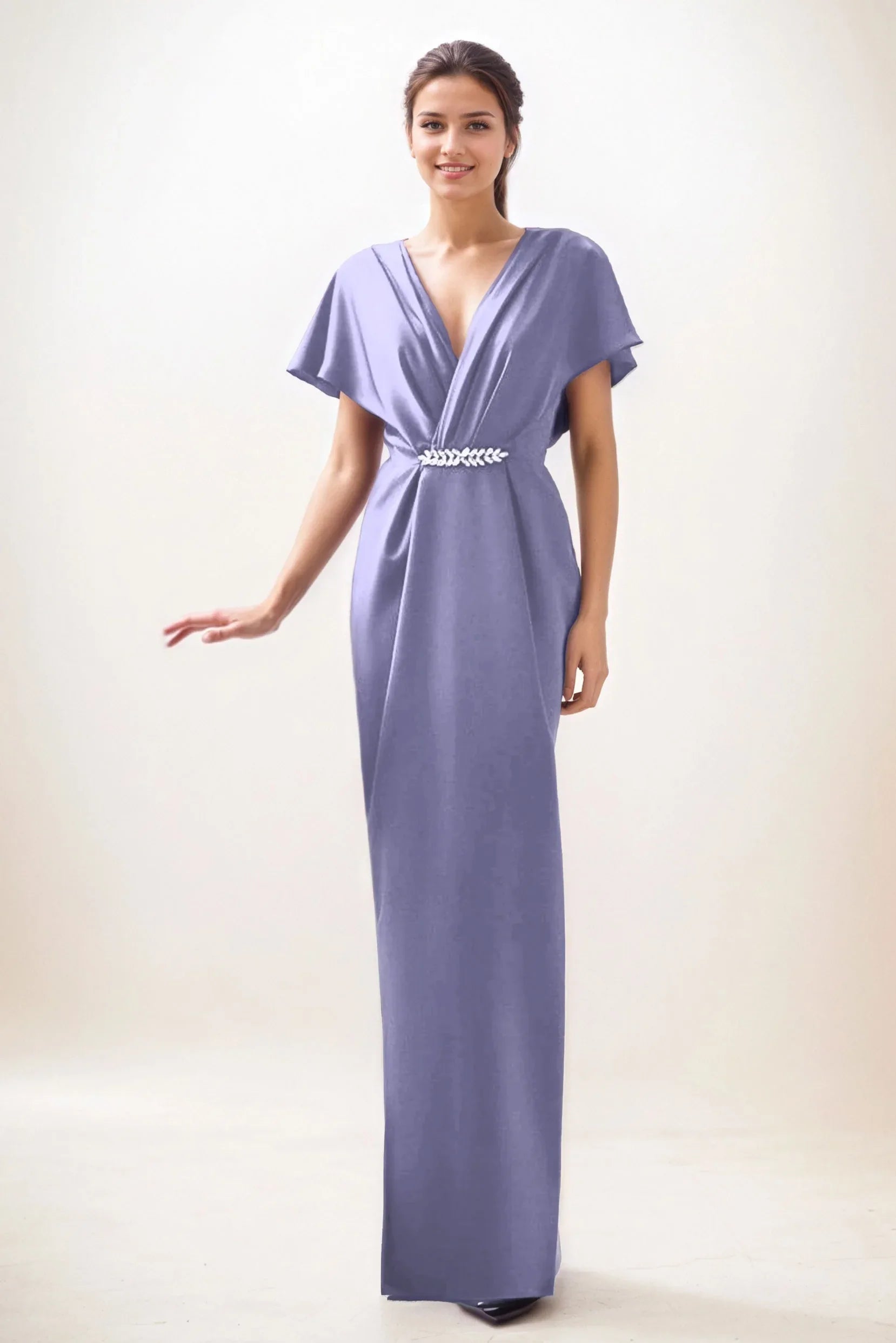 Sheath-Column Maxi Luxe Satin Wedding Guest Dress CG0299