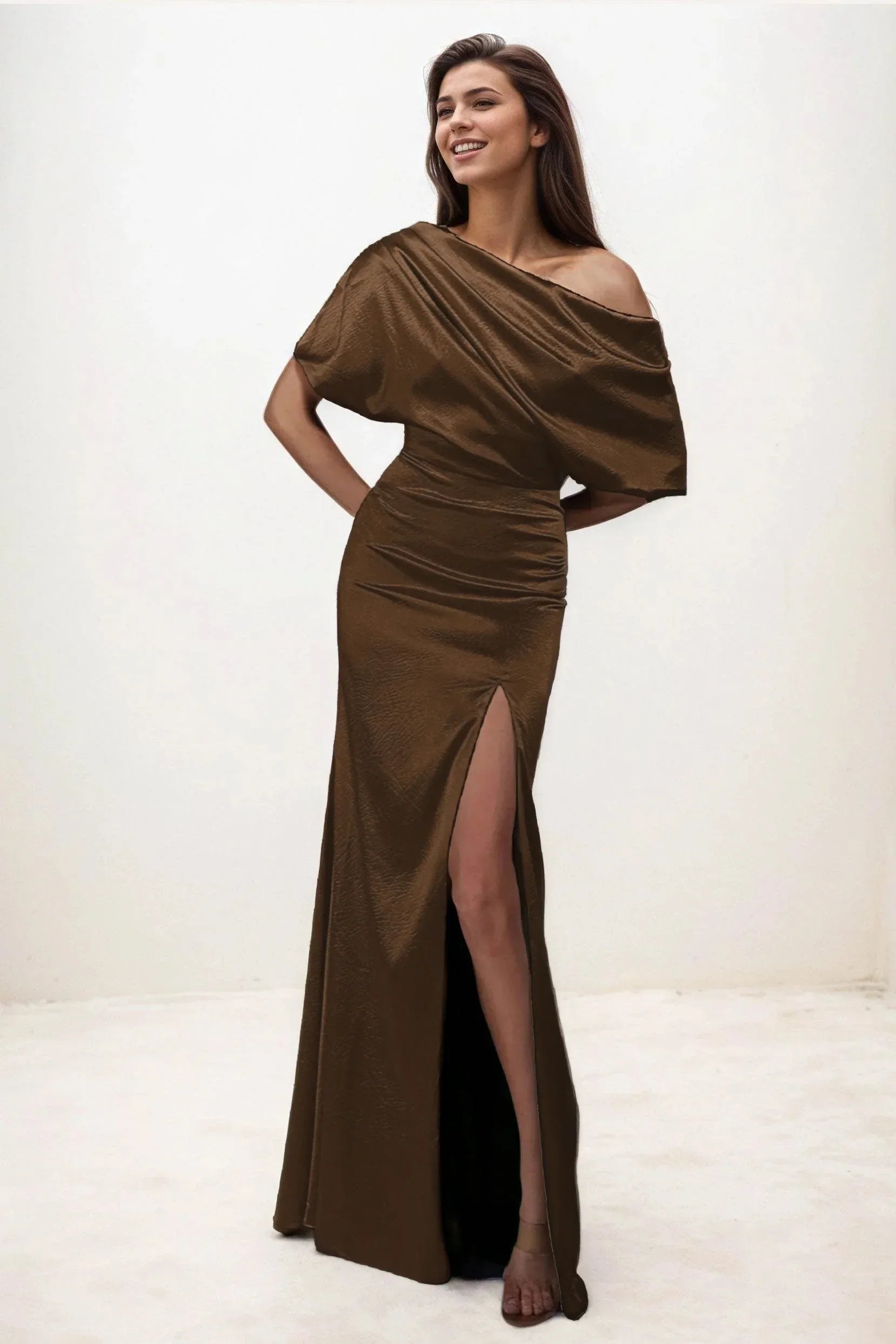 Trumpet-Mermaid Maxi Luxe Satin Wedding Guest Dress CG0300