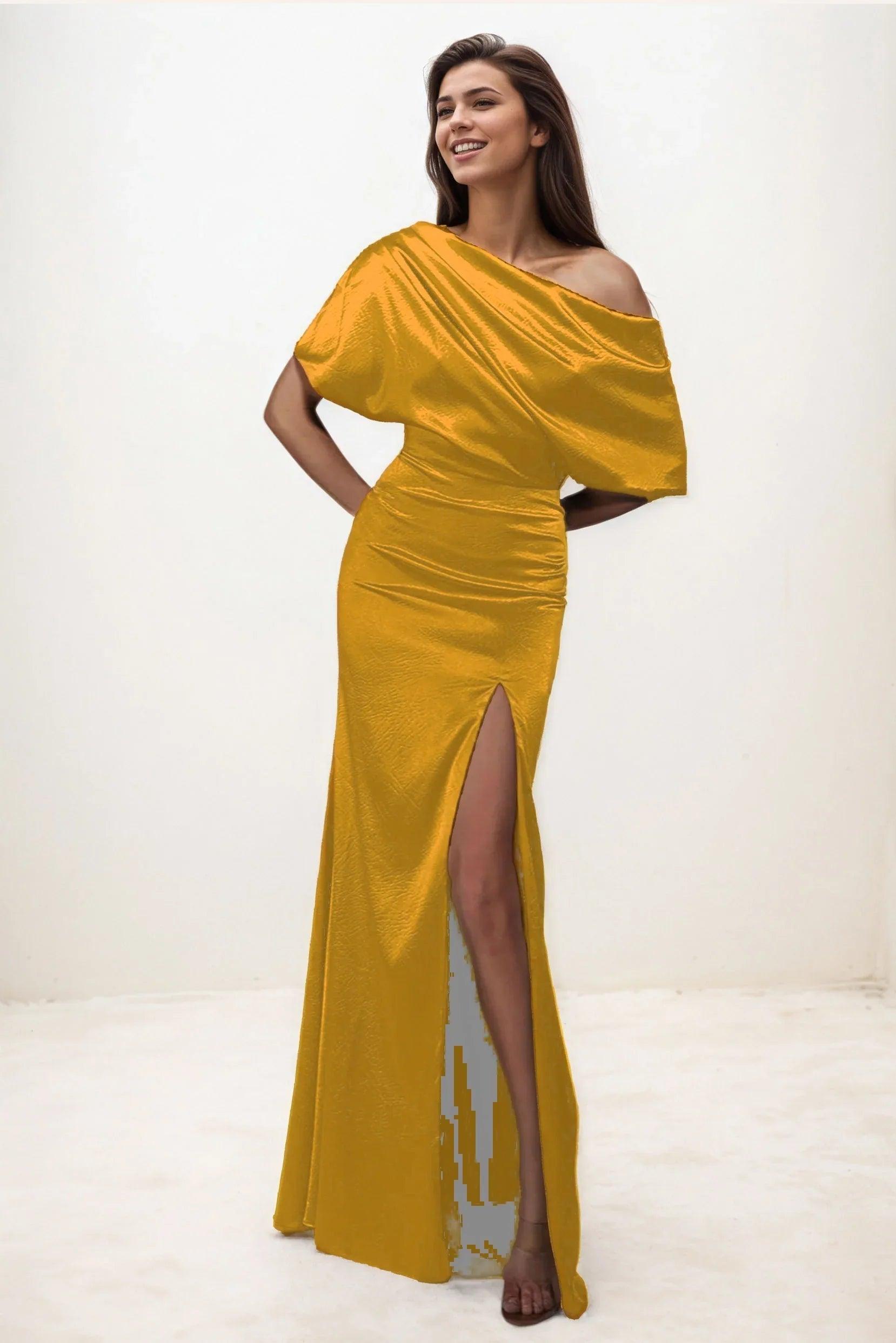 Trumpet-Mermaid Maxi Luxe Satin Wedding Guest Dress CG0300