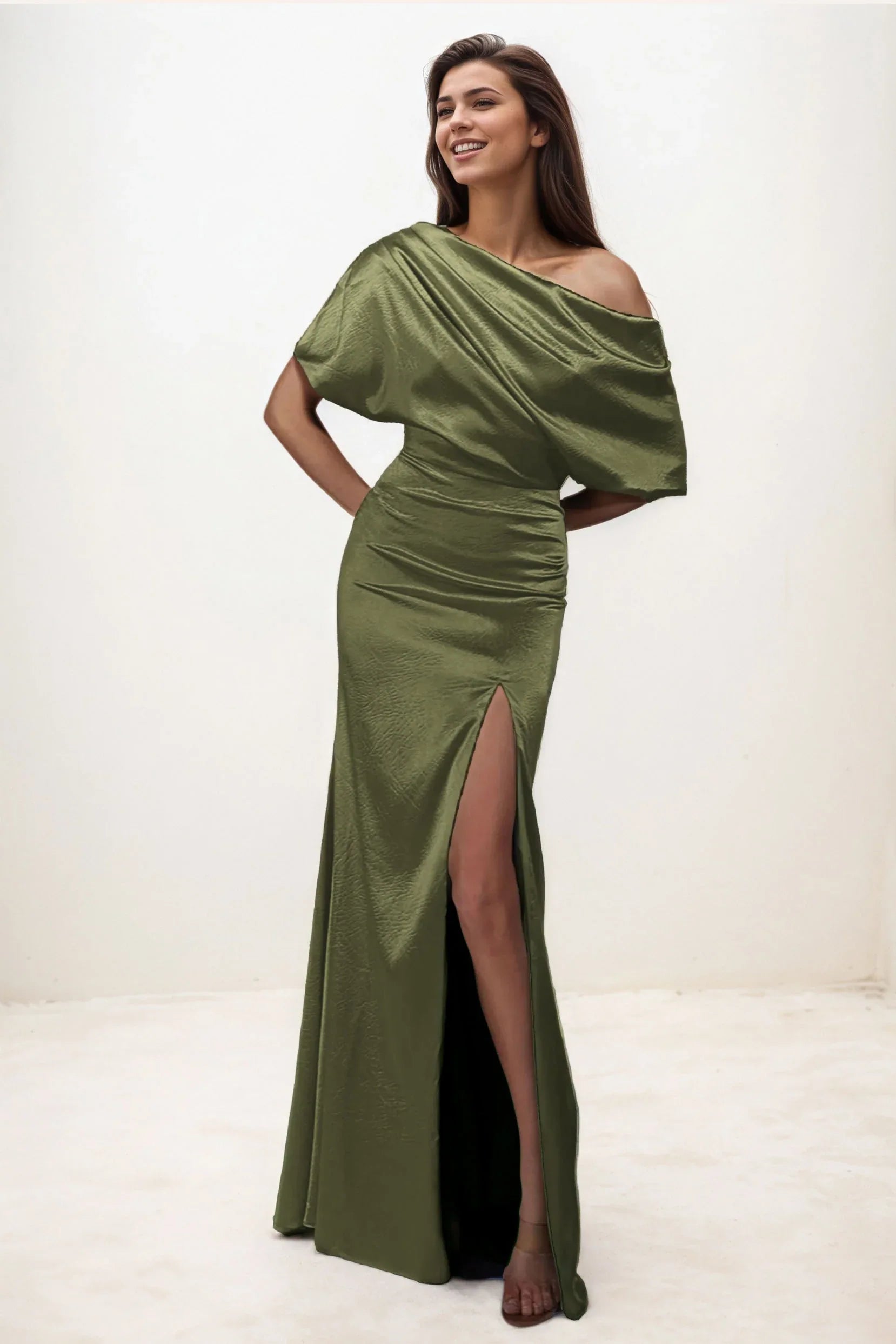 Trumpet-Mermaid Maxi Luxe Satin Wedding Guest Dress CG0300