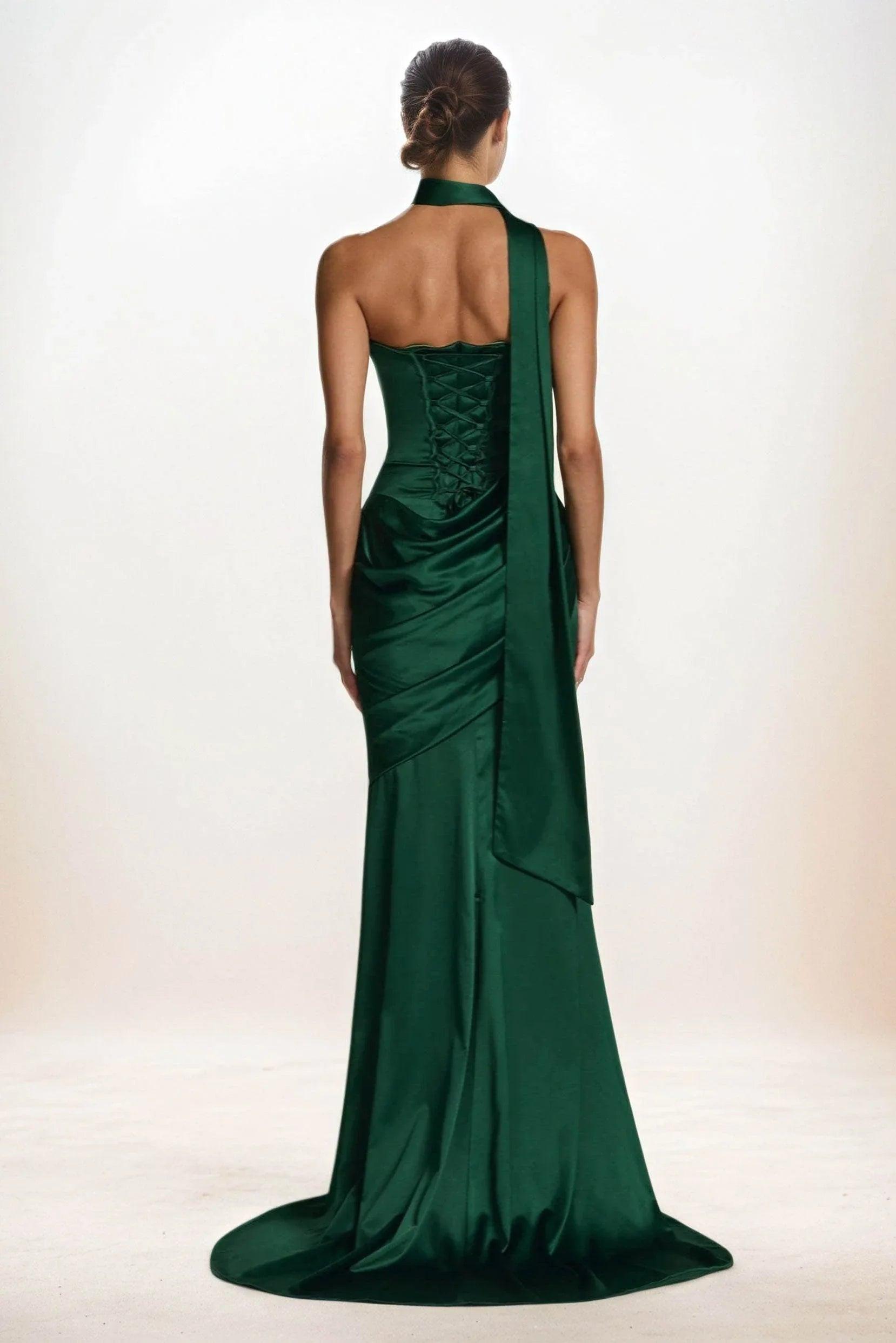 Trumpet-Mermaid Sweep-Brush Train Luxe Satin Wedding Guest Dress CG0301