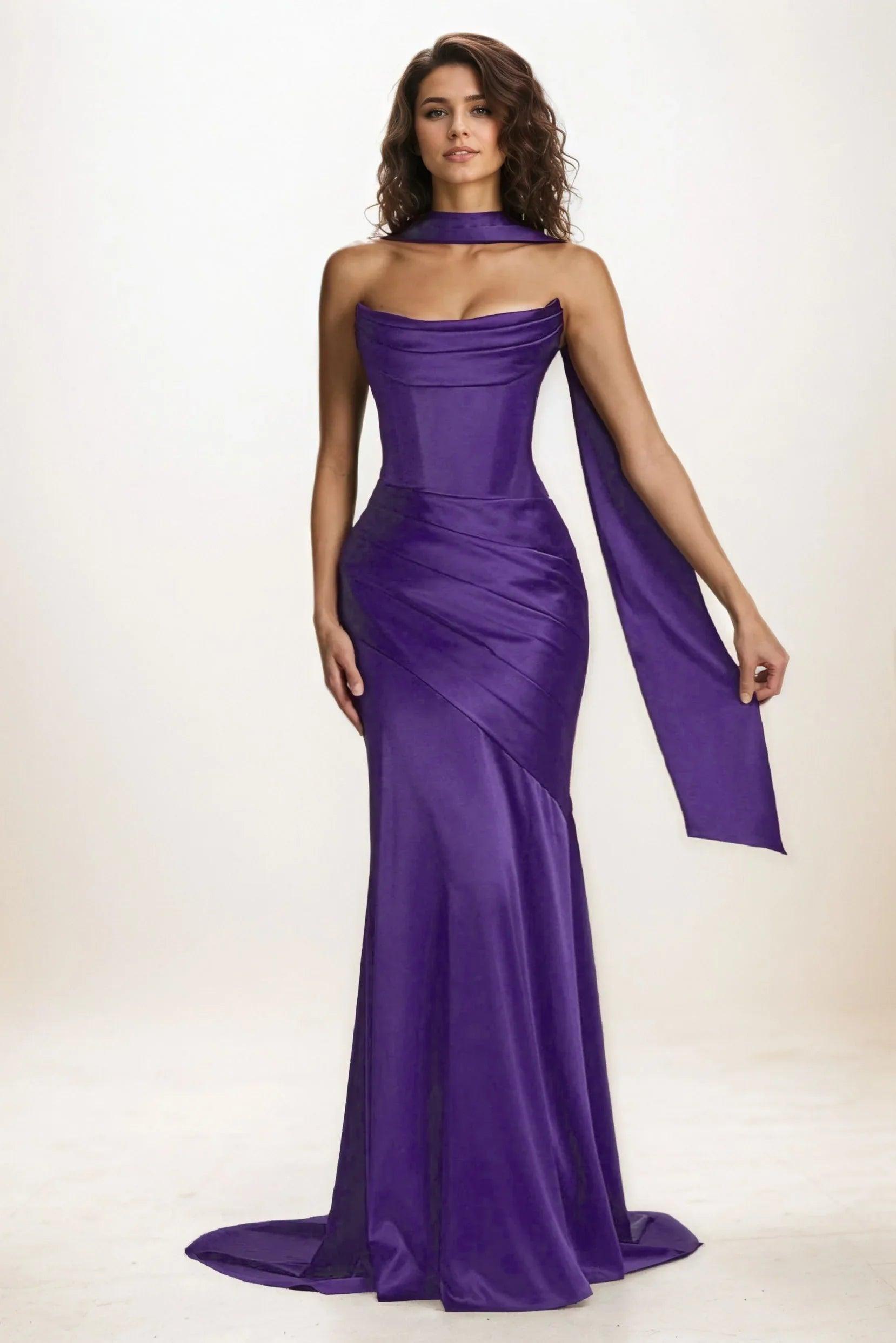 Trumpet-Mermaid Sweep-Brush Train Luxe Satin Wedding Guest Dress CG0301