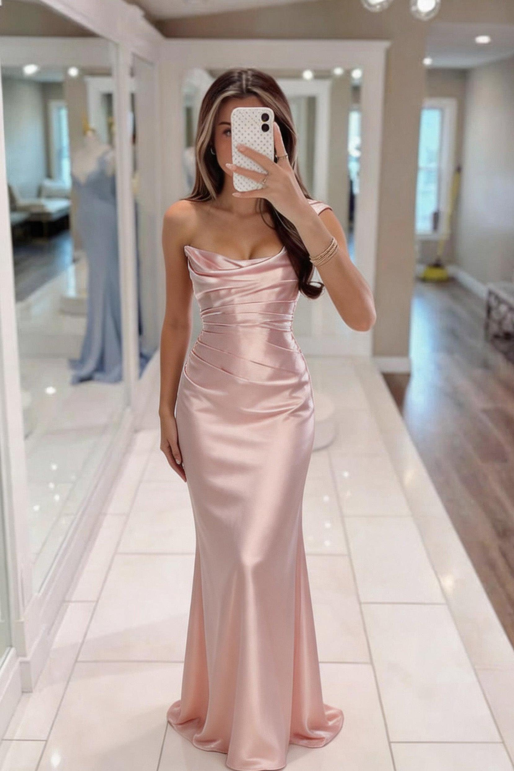 Sheath-Column Floor Length Acetate Satin Wedding Guest Dress CG0302