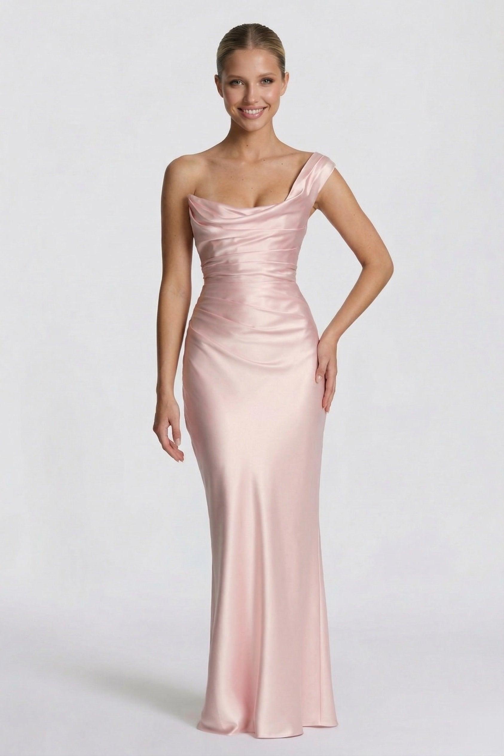Sheath-Column Floor Length Acetate Satin Wedding Guest Dress CG0302