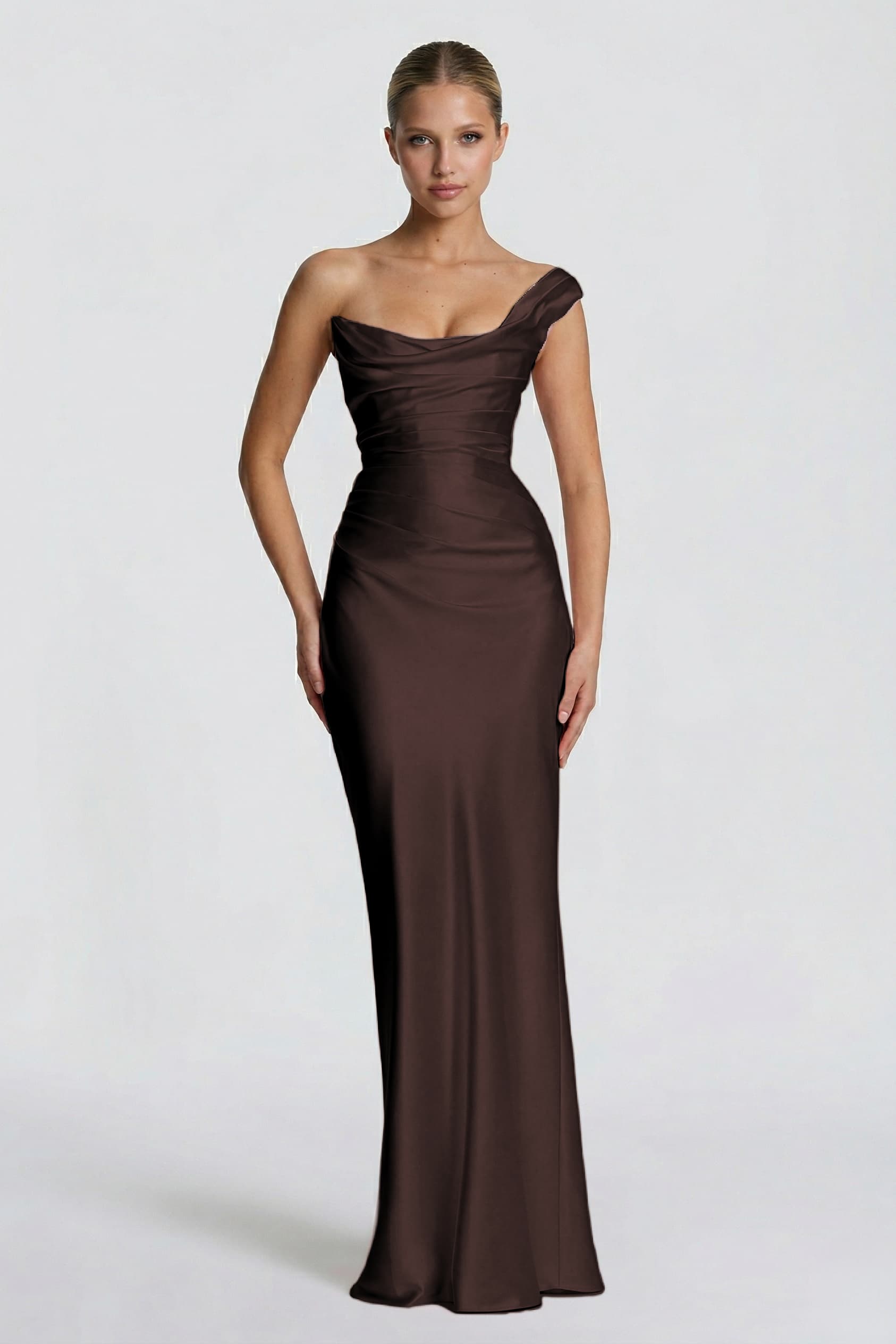 Sheath-Column Floor Length Acetate Satin Wedding Guest Dress CG0302